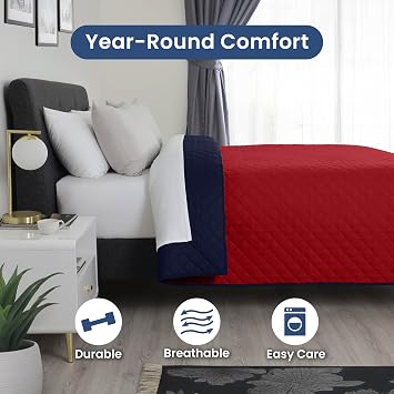Martex Reversible Coverlet, Full Queen, Red/Navy