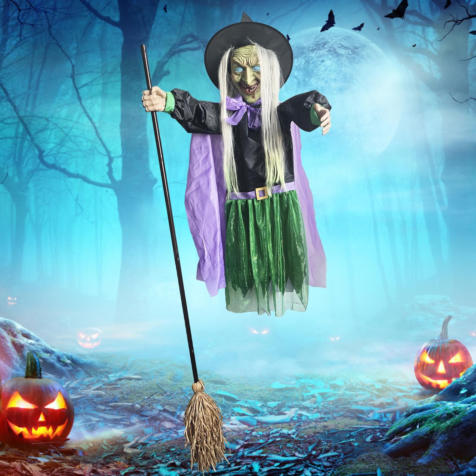 Halloweenowe Dekoracje Zewnętrzne Z Czarownicą Ozdoba Świąteczna Straszne | Dekoracje Latającej Lewitującej Czarownicy Z Przerażającym Dźwiękiem Do Ogrodu Na Trawnik Ganek Drzewo I Nawie