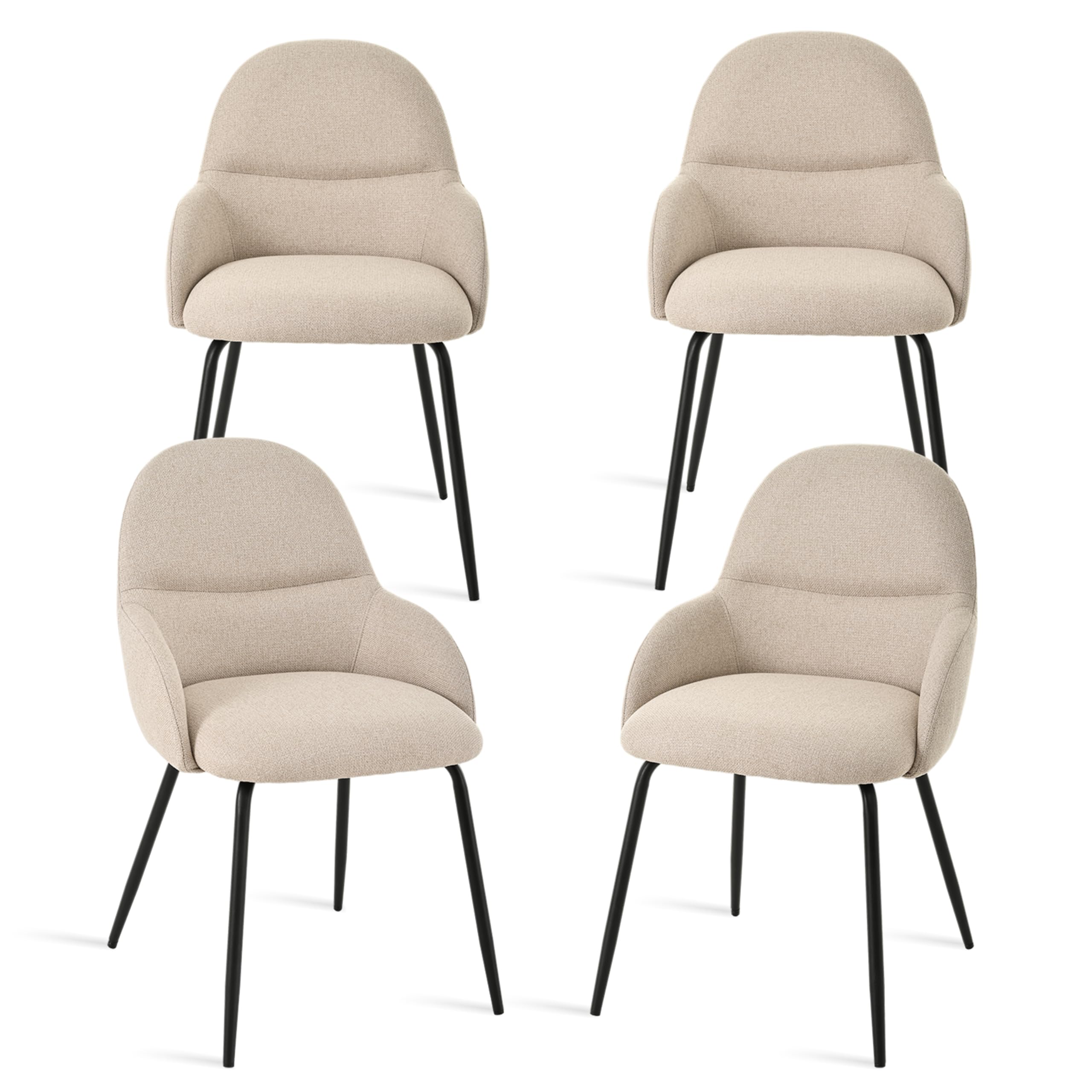 Esszimmerstühle 4er Set mit Armlehne – Ergonomische Polsterstühle, Moderne Küchenstühle mit Leinenbezug & Metallbeinen, Gepolsterte Stühle für Wohnzimmer, Esszimmer, Küche, Beige