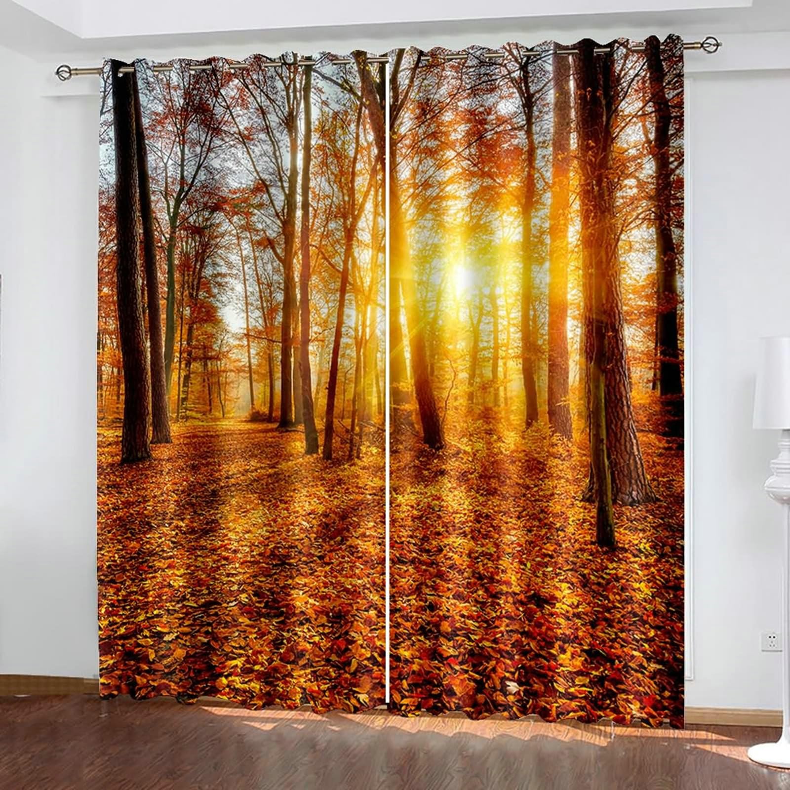 Gualiy Rideau Salon Occultant, Rideaux Isolant Fenetre Paysage de Coucher de Soleil Forêt Naturele Rideau Lot de 2 107x214cm