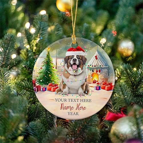 Vista 90 de Rottweiler - Adorno de cerámica personalizado para perro de Papá Noel, nombre y texto personalizados para mascotas, feliz para los amantes