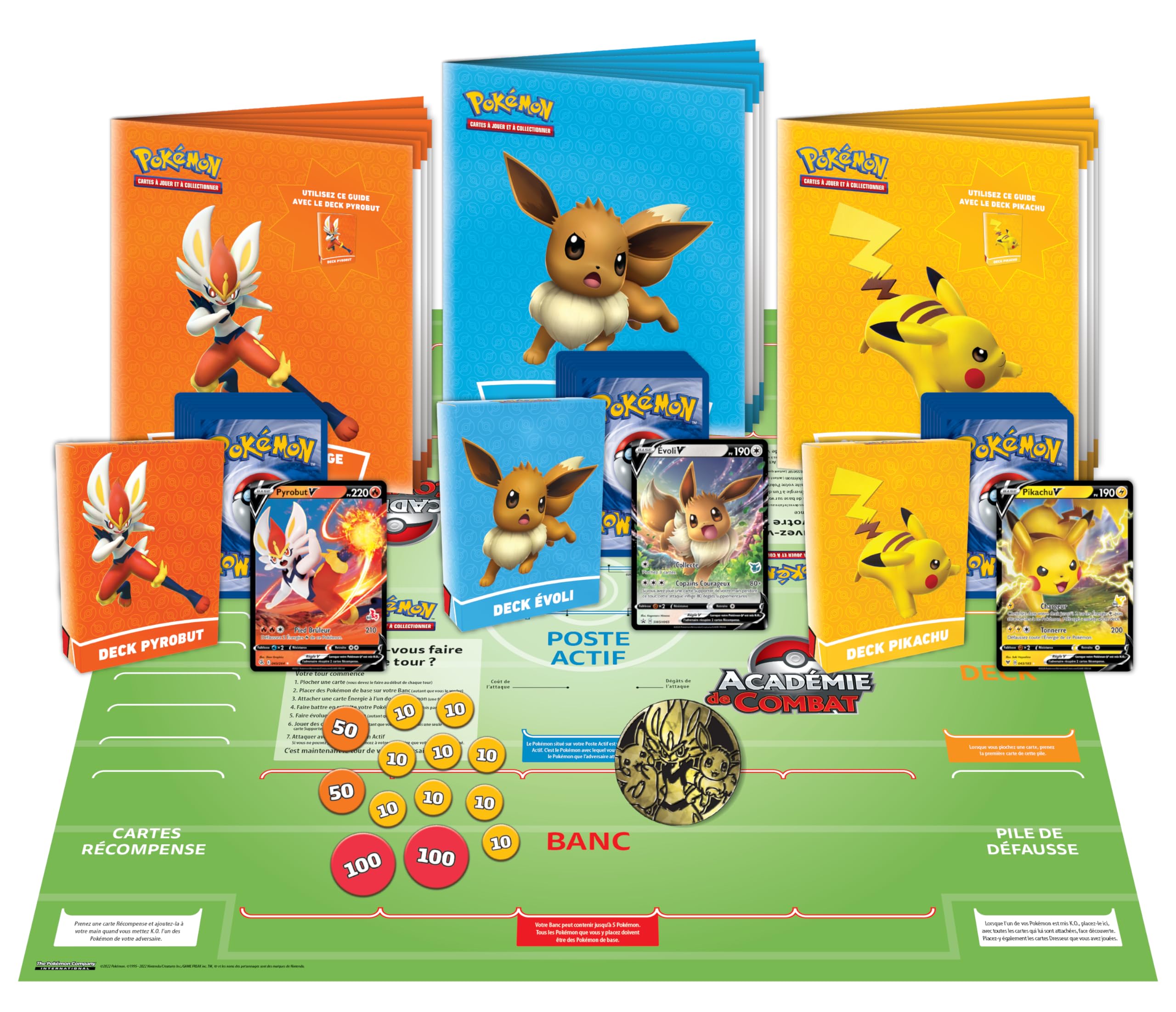 Pokémon Jeu de Cartes à Collectionner Académie de Combat du JCC Pokémon (Pyrobut-V, Pikachu-V et Évoli-V)