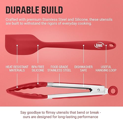 Miniatura 5 de Kaluns Pinzas de cocina para cocinar a la parrilla, juego de 4, pinzas para parrilla de barbacoa con punta de silicona, acero inoxidable resistente
