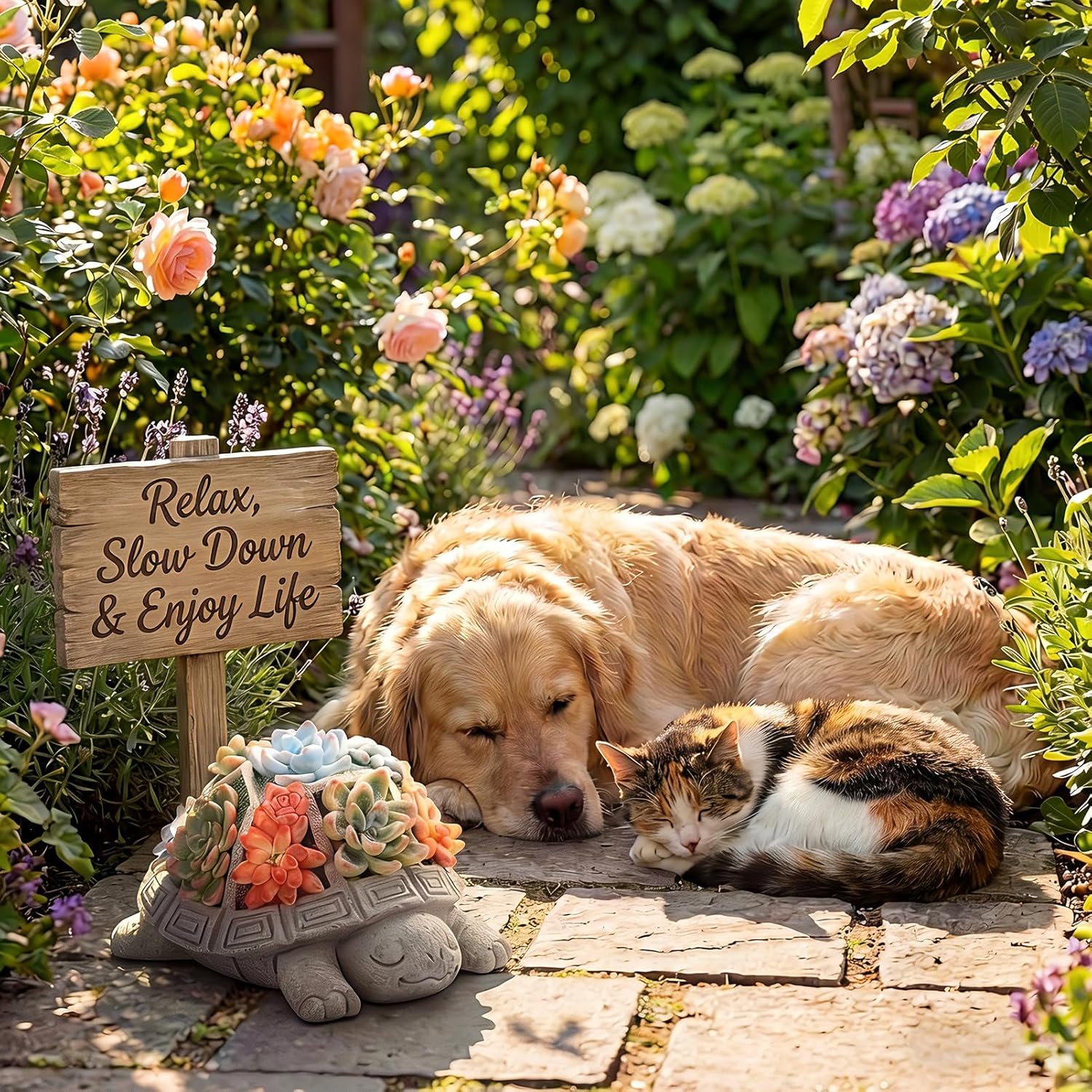 Solar Turtle Garden Outdoor Decor with Succulent & 7 LED Lights – Outside Tortoise Statue Decor for Yard Patio Balcony & Backyard - Home House Decoration Art- Gift for Women Mom & Grandma