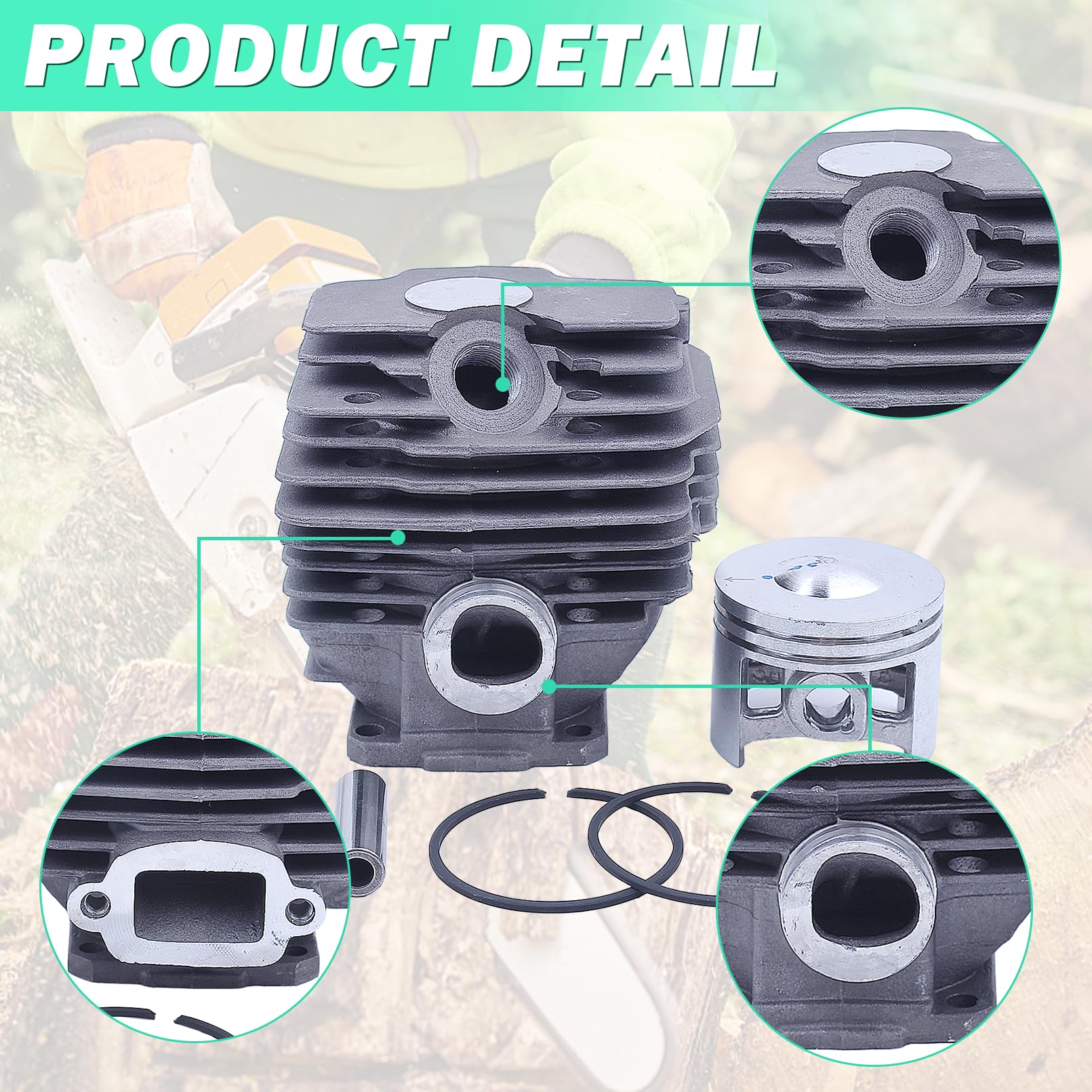 Pistón y Cilindro para STIHL 028 028AV 028WB Motosierra, ADEFOL 46mm Cilindro + Piston + Junta + Bujía + Cojinete Piezas de Repuesto Accesorio 028 AV WB Kit Cilindro 14 en 1