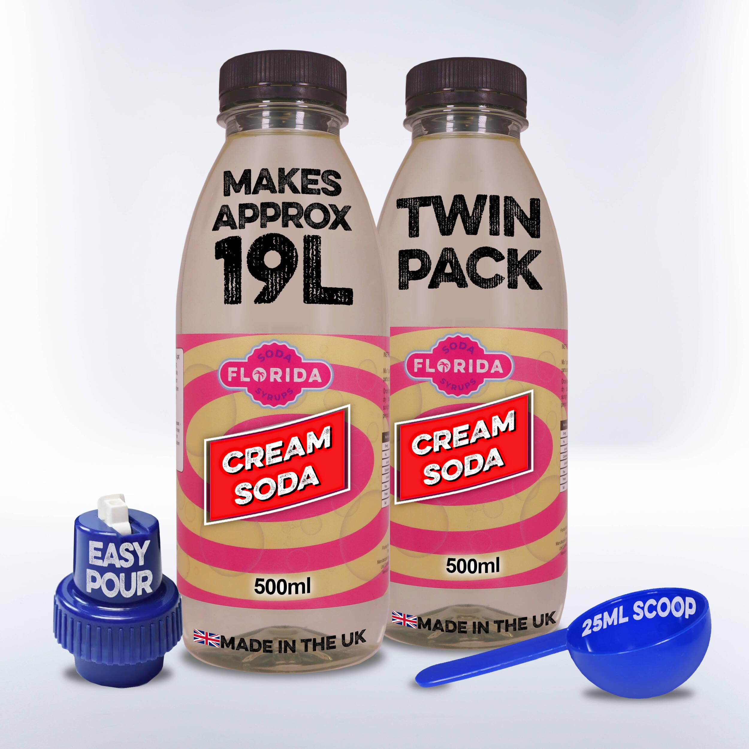 Florida Soda Syrup Compatible With Sodastream - Twin Pack Apartame Free (500 ml (Pack of 2), Cream Soda)