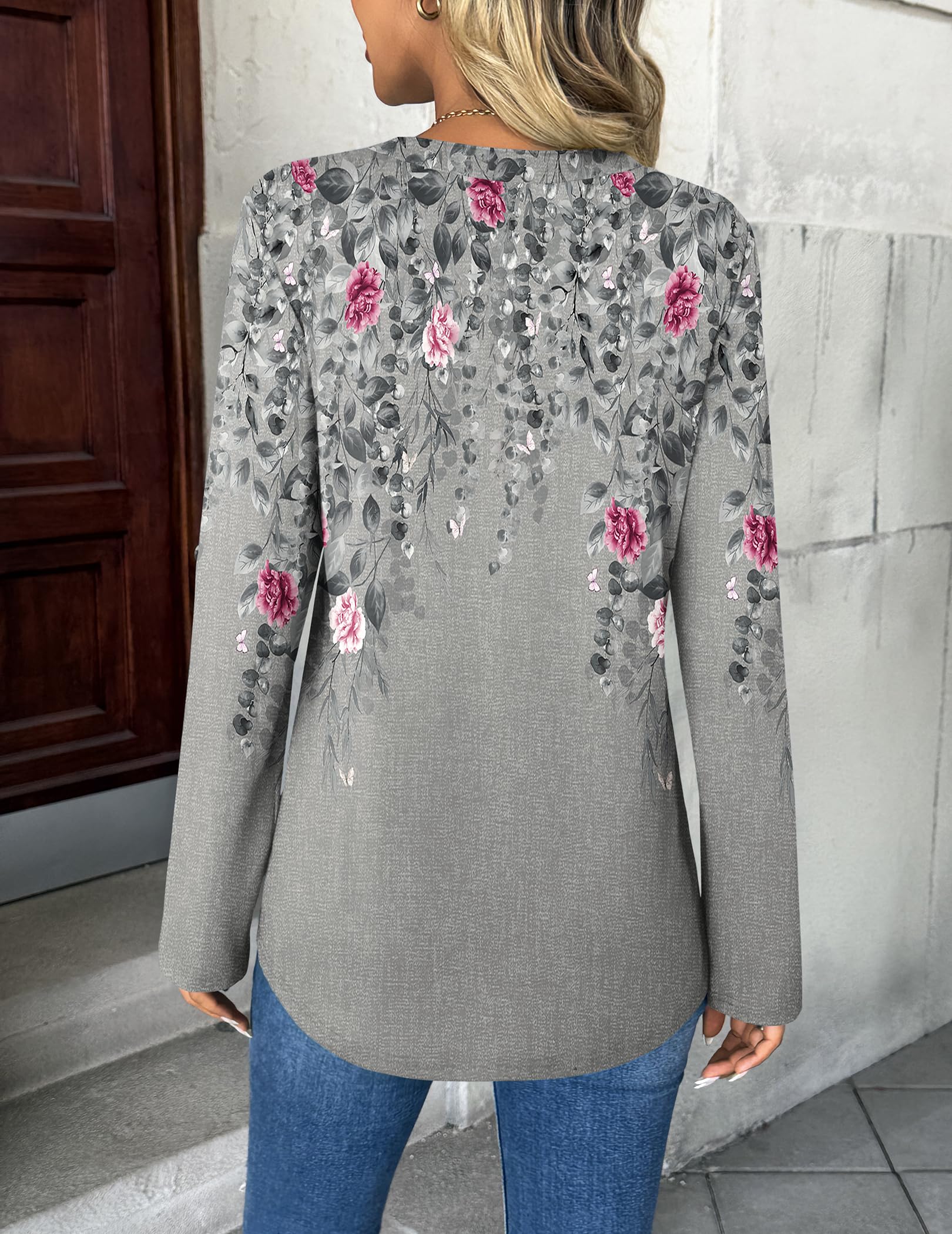 Zeagoo Womens Roll Up Long Sleeve Tops V Neck Shirts Dressy Casual Work Blouses S-2XL