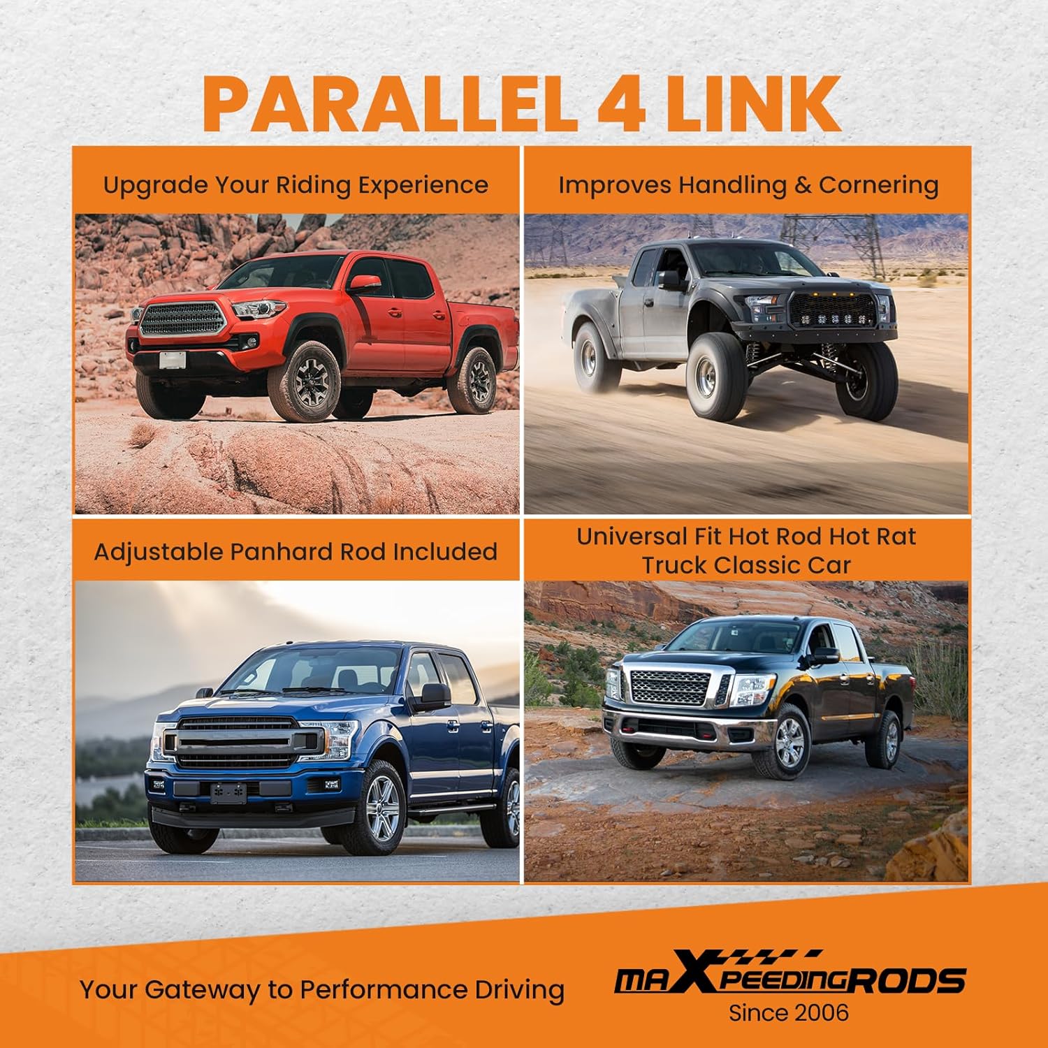 maXpeedingrods Parallel 4 Link Kit W/Panhard Bar, Universal Suspension Links For Trucks Classic Cars Rat Rods Hot Rods, Silver Gray