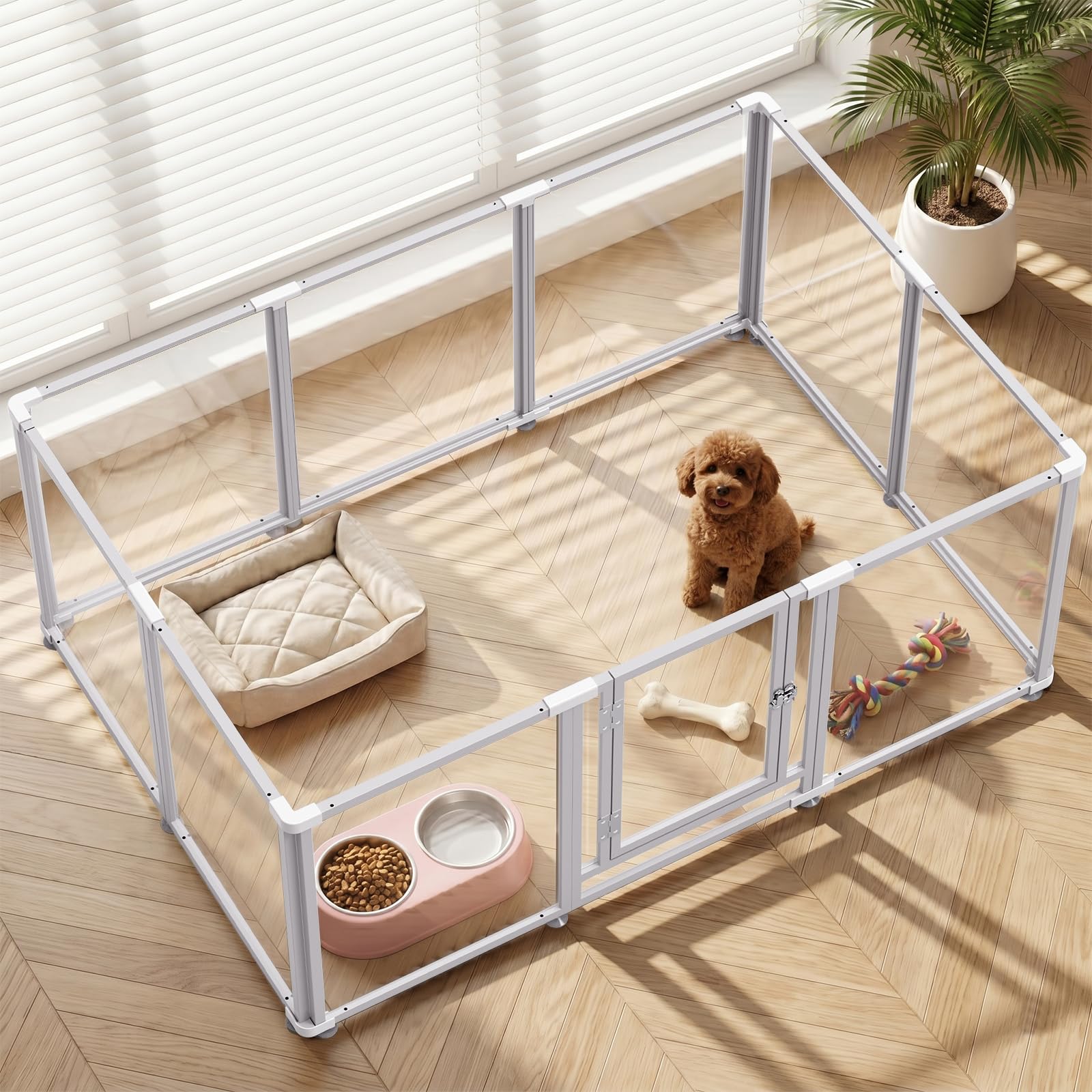 Photo 1 of Clear Acrylic Dog Play Pen Indoor Pet Enclosure for Small Dogs & Cats, Outdoor Use with Door, Easy Assemble & Cleaning