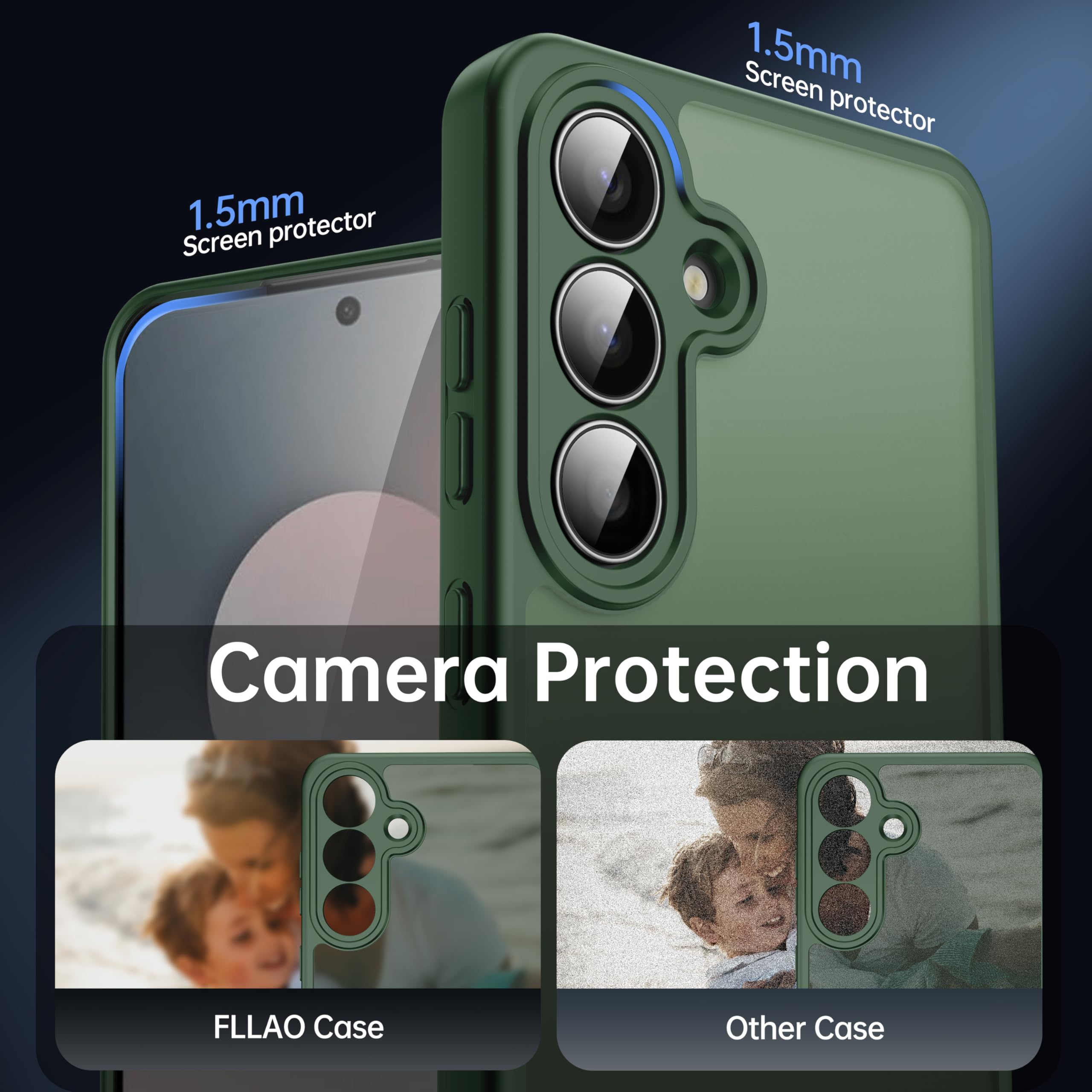 FLLAO Opaca Cover Compatibile con Samsung Galaxy S25 FE 5G con 2 Vetro Temperato, [Della Fotocamera Protezione] Anticaduta Antiurto Anti-Graffio Hard PC Glassata Traslucida Custodia Verde Scuro