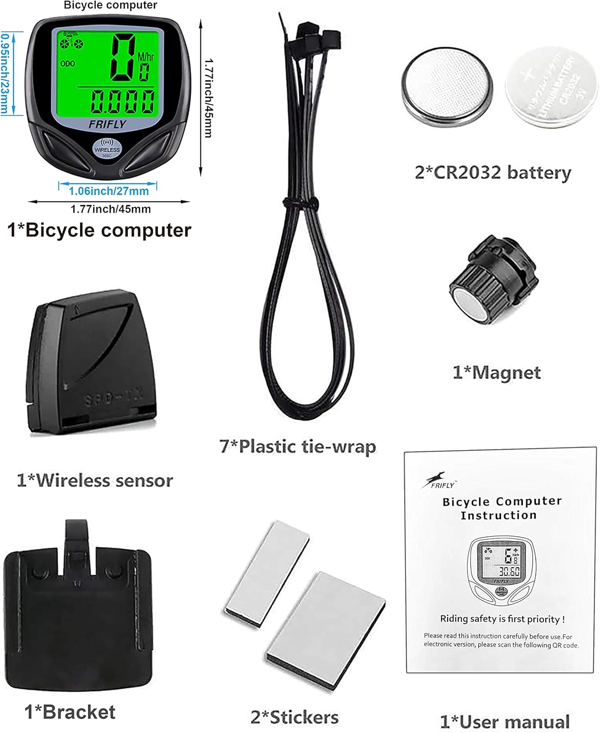 FRIFLY Bike Computer Bike Speedometer Wireless Bike Odometer Waterproof