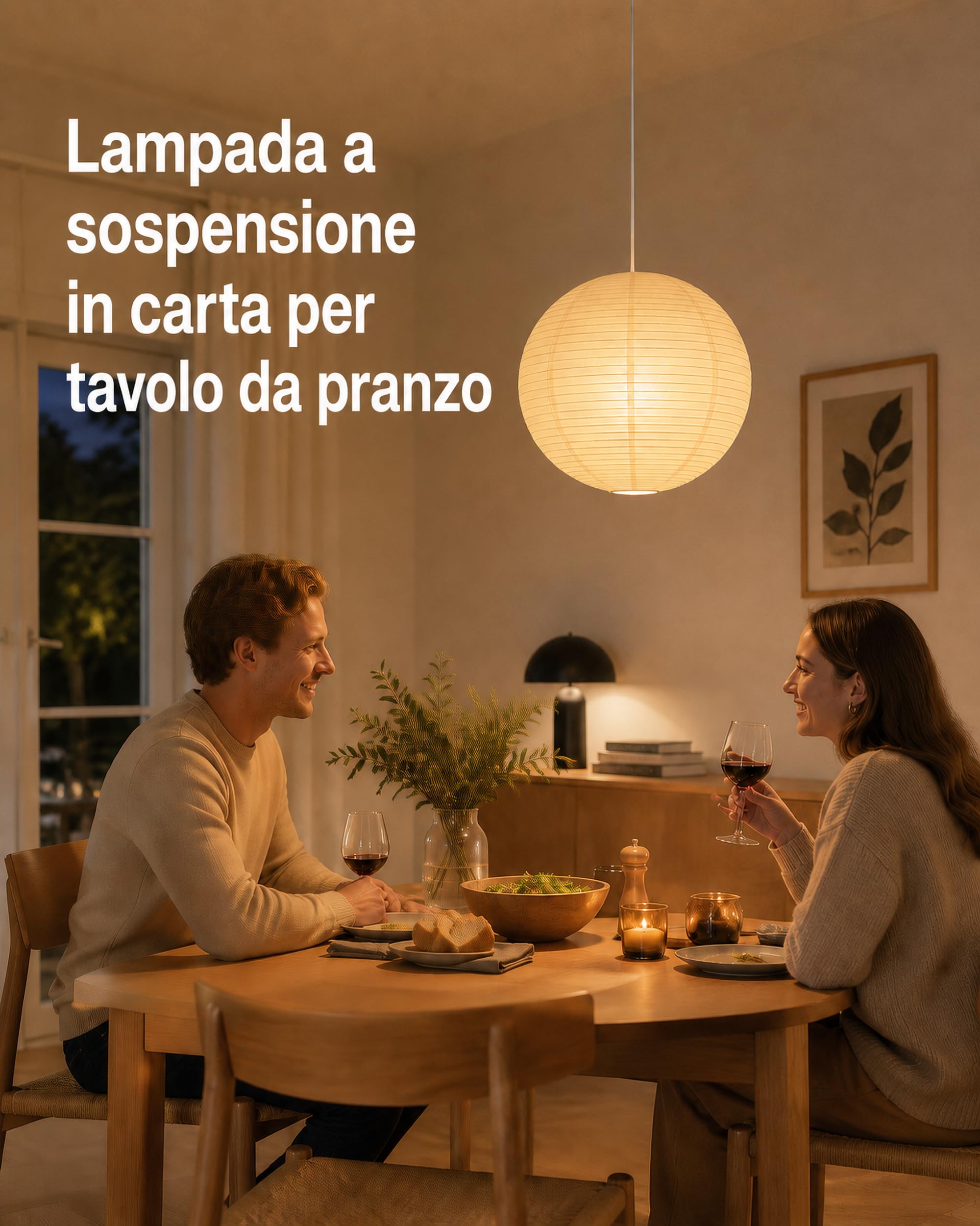 ACMHNC Lampada a Sospensione Giapponese In Carta, 40 cm, E27 | Paralume in carta 40 cm, Lampadario Completo con Portalampada E27, Cavo 1,2 m, Per Camera, Soggiorno, Sala da Pranzo, Hotel