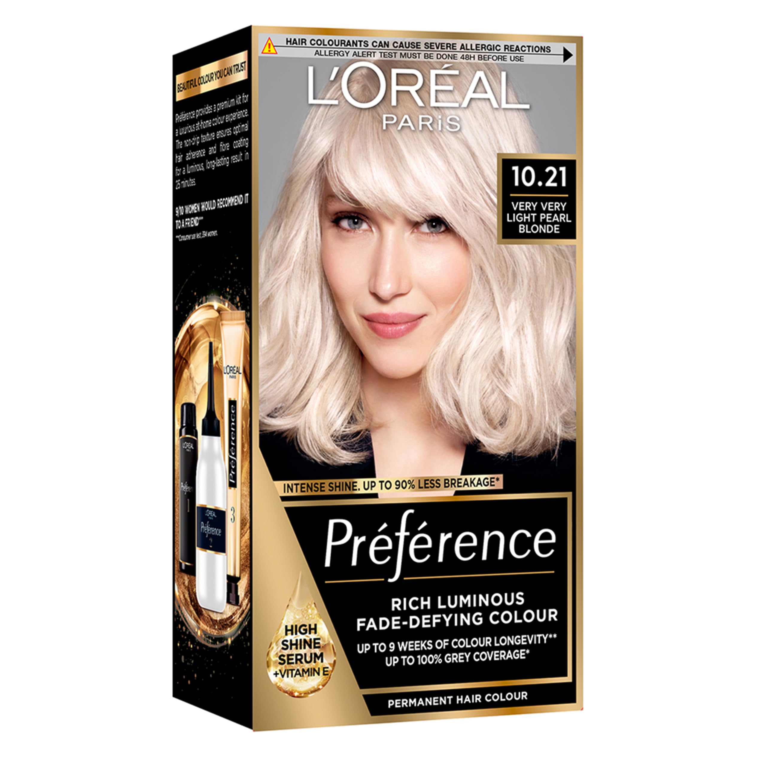 L'Oreal Paris Preference Hair Dye, Luminous Permanent Rich Hair Colour, Long Lasting Brilliance, Achieve Radiant, Salon-Inspired Results, Shade: 10.21, Stockholm