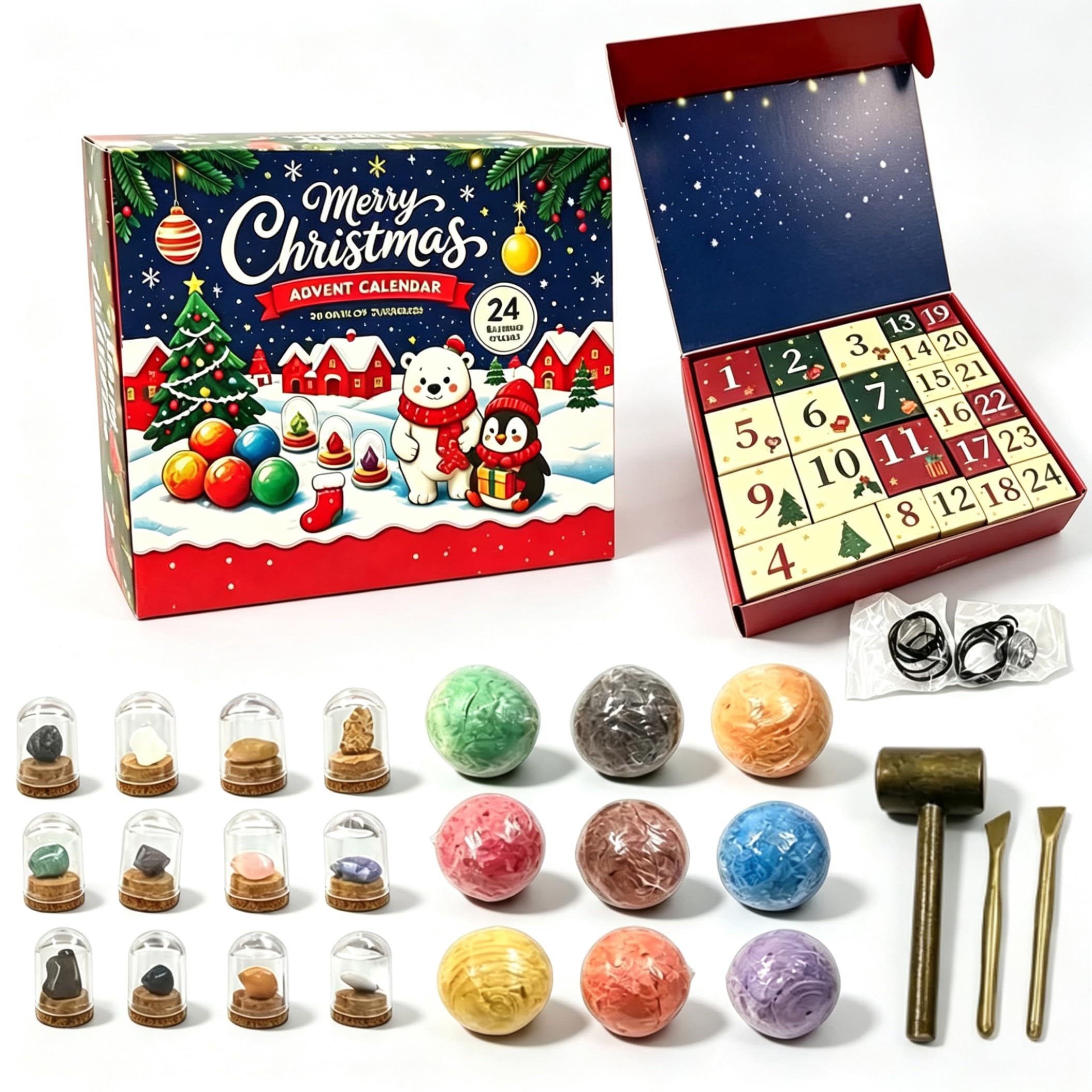 Calendario di Natale 2026, Calendario per bambini Kit di scavo di pietre preziose da 24 giorni con strumenti di scavo, Bomboniera per feste di Natale