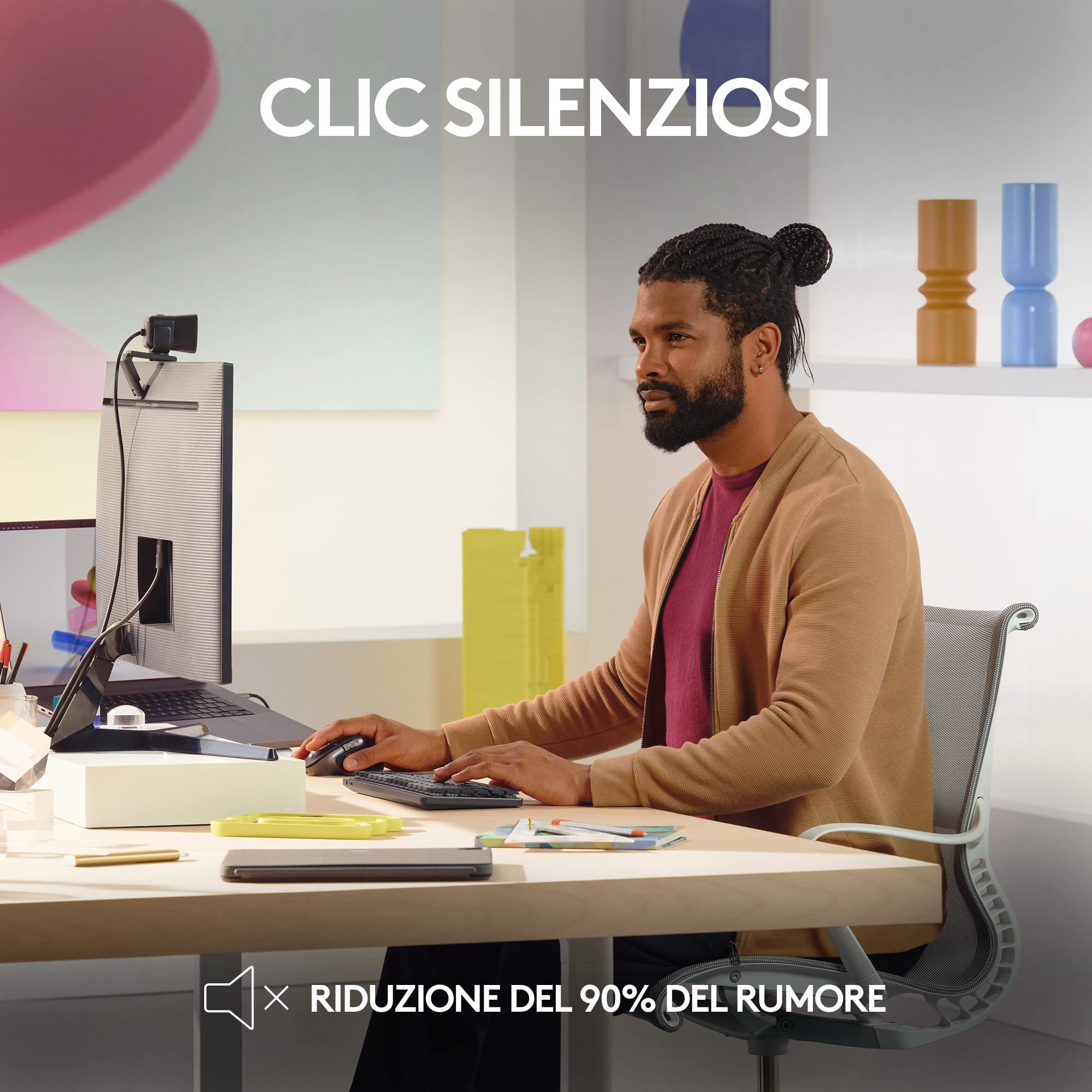 Logitech MX Master 3S per Mac - Mouse Bluetooth a scorrimento ultraveloce, ergonomico, 8K DPI, tracciamento su vetro, clic silenziosi, USB-C, Apple, iPad - Grigio chiaro