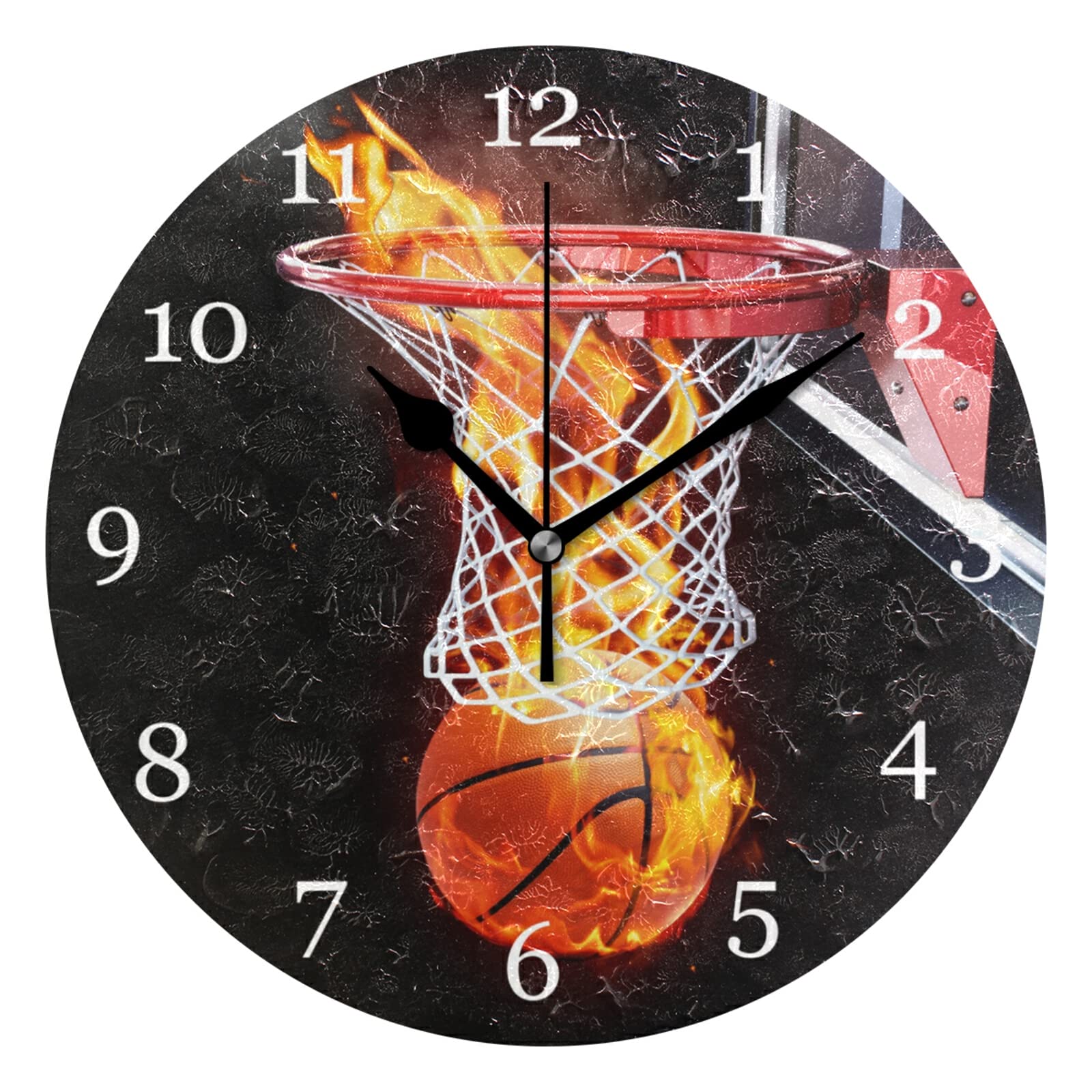 KUWT Sport Ball Basketball Wall Clock Silent Non-Ticking, 9.5 Inch Round Wall Clock Battery Operated Basketball Clock Decor for Boys Room Home Wall Bathroom Bedroom Living Room Office Classroom Patio