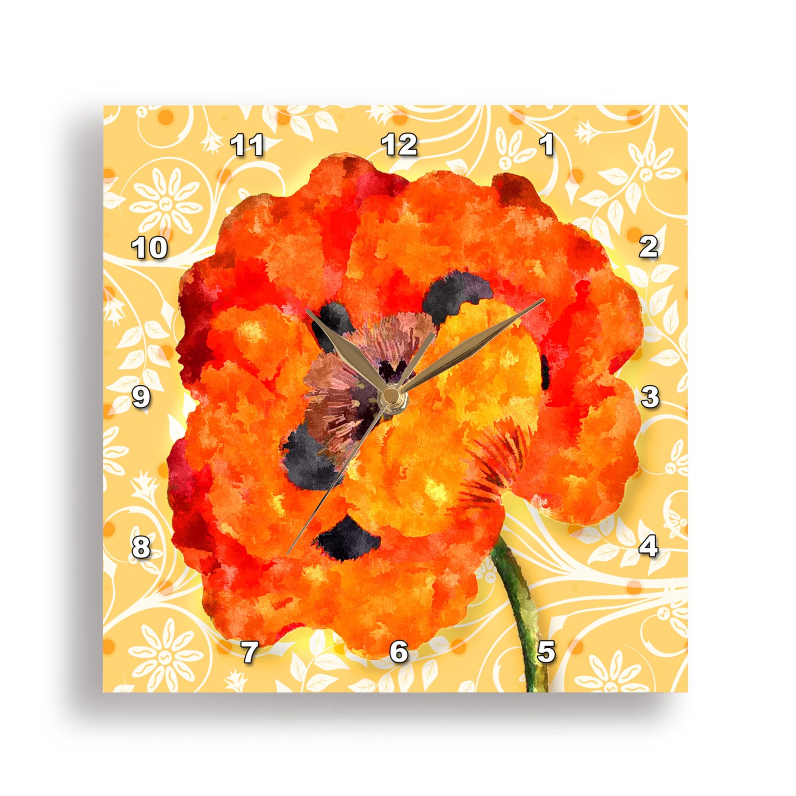 Horloge murale orange pavot de Californie poésie aquarelle maison