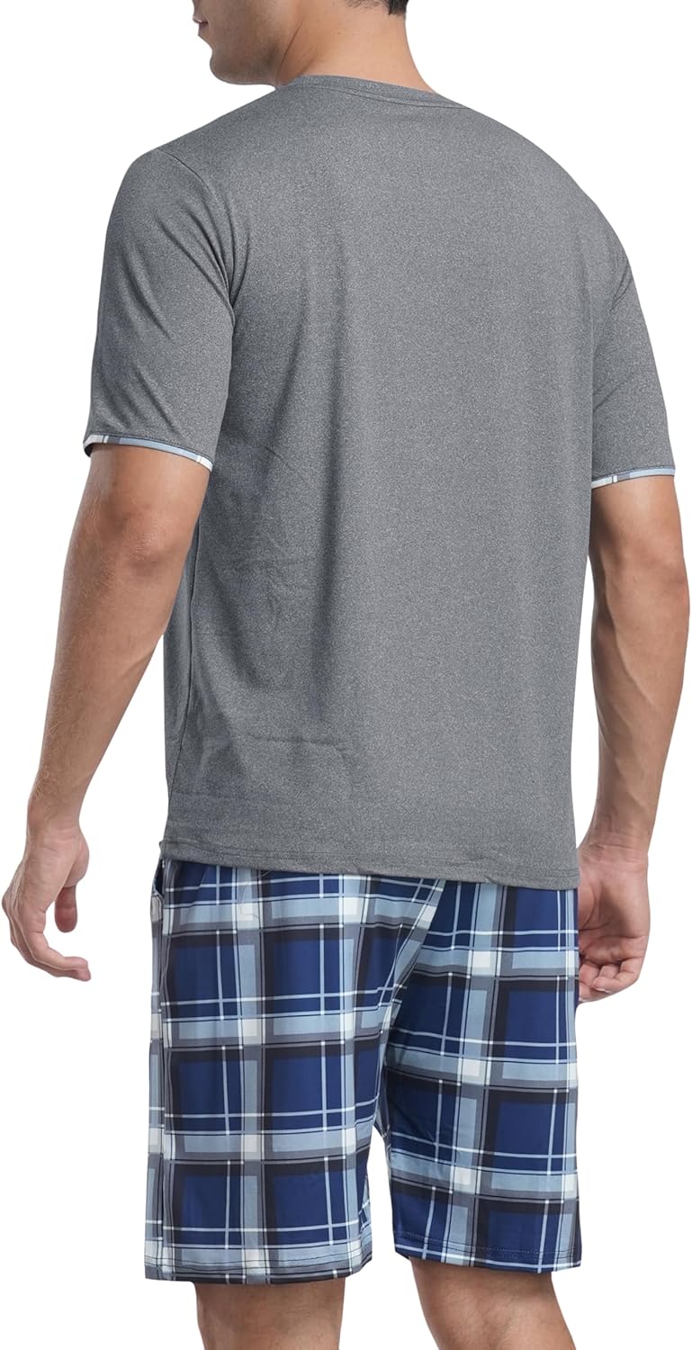 MoFiz Mens Pajamas Set Summer Pjs Sleepwear Short Sleeve Shirt and Shorts Lightweight Soft Loungewear with Pockets S-3XL - Image 5