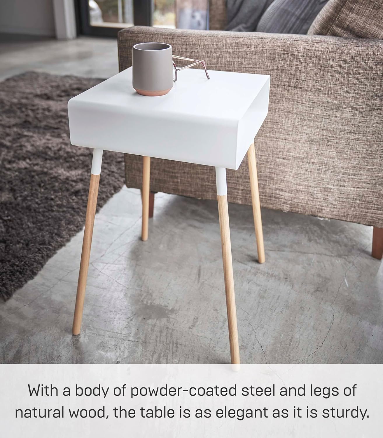 YAMAZAKI Home Plain Side Table with Open Storage Shelf, Rectangular Accent Space Saving Living Room Bedroom Couch End Table - Tall, 23" - Steel + Wood