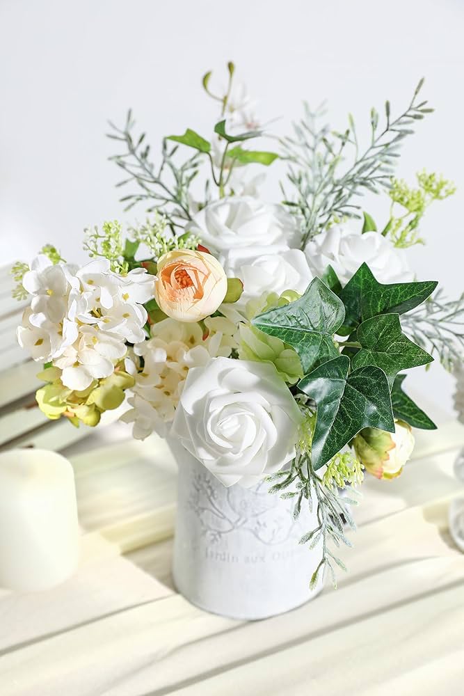 【美品】ホワイト グリーン アレンジメント 12個セット 造花 装花 結婚式 Amazon｜Koroni フラワー人工ウェディンググリーンフィラー