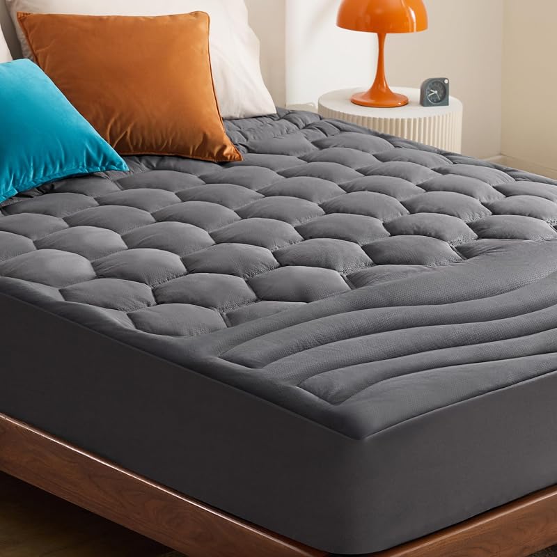 Bedsure Queen Protector de colchón acolchado con bolsillo de 8 a 21 pulgadas de profundidad, funda de cama transpirable silenciosa, lavable a máquina, gris, 60 x 80 pulgadas