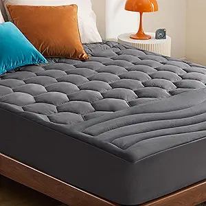 Bedsure RV Short Queen Mattress Pad Cover - Quilted Fitted Mattress Topper Protector with 8-21 Inches Deep Pocket, Noiseless Bed Cover Padded for Camper and Motorhome, Grey, 60x75 Inches