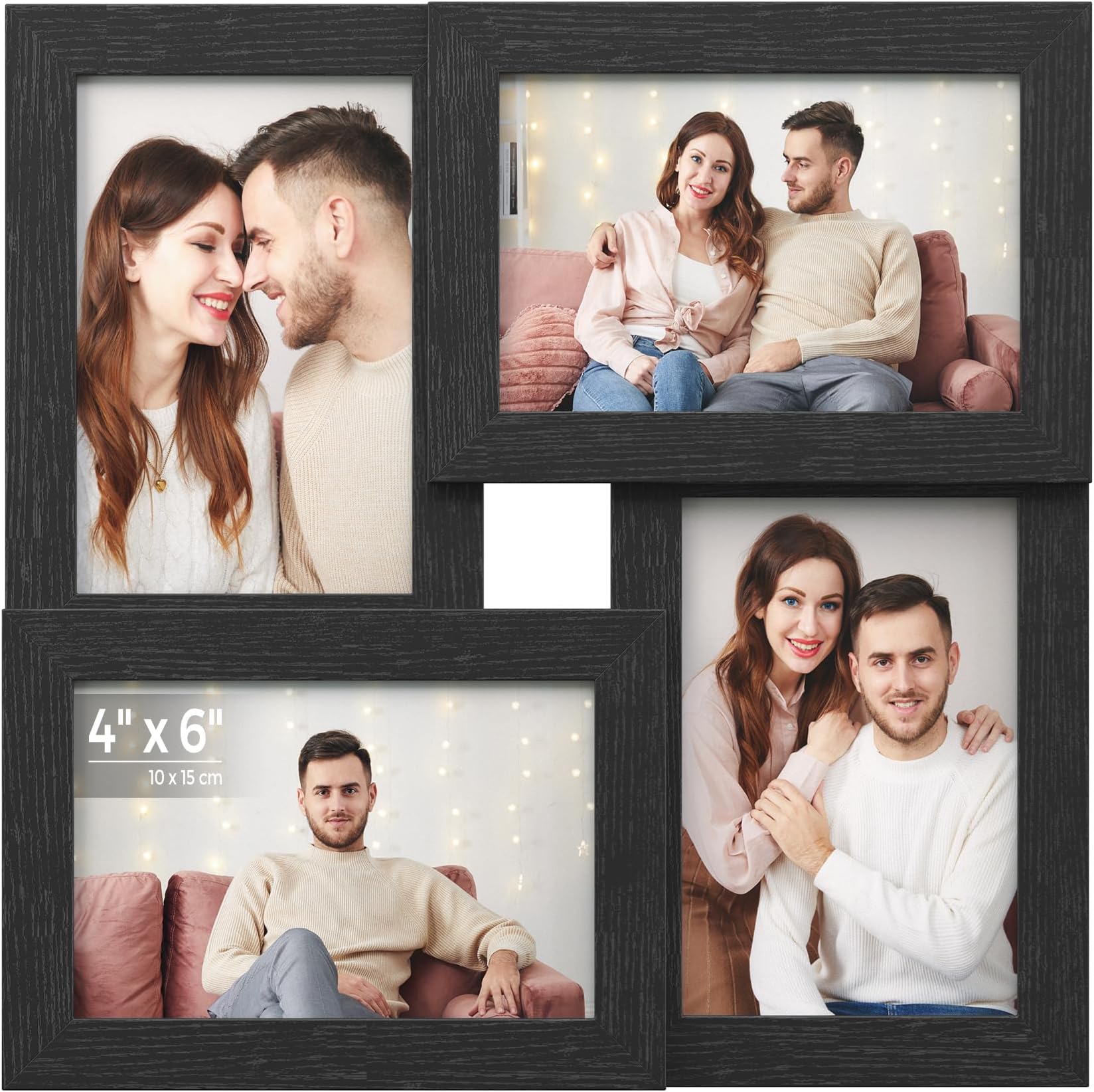 SONGMICS Collage Picture Frames, 4 Frames for 4x6 Photos, Collage Photo Frame for Wall, Multi Frames, Wall Decor, Ink Black RPF25BK