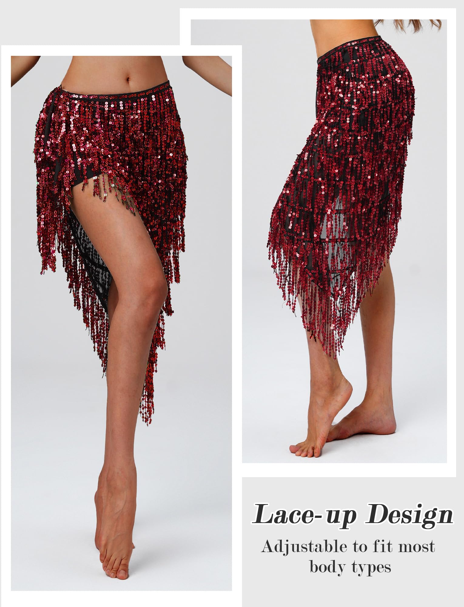 SEAUR Pañuelo para danza del vientre para mujer, con lentejuelas, bailarina del vientre, borla, toalla de cadera, samba, chacha