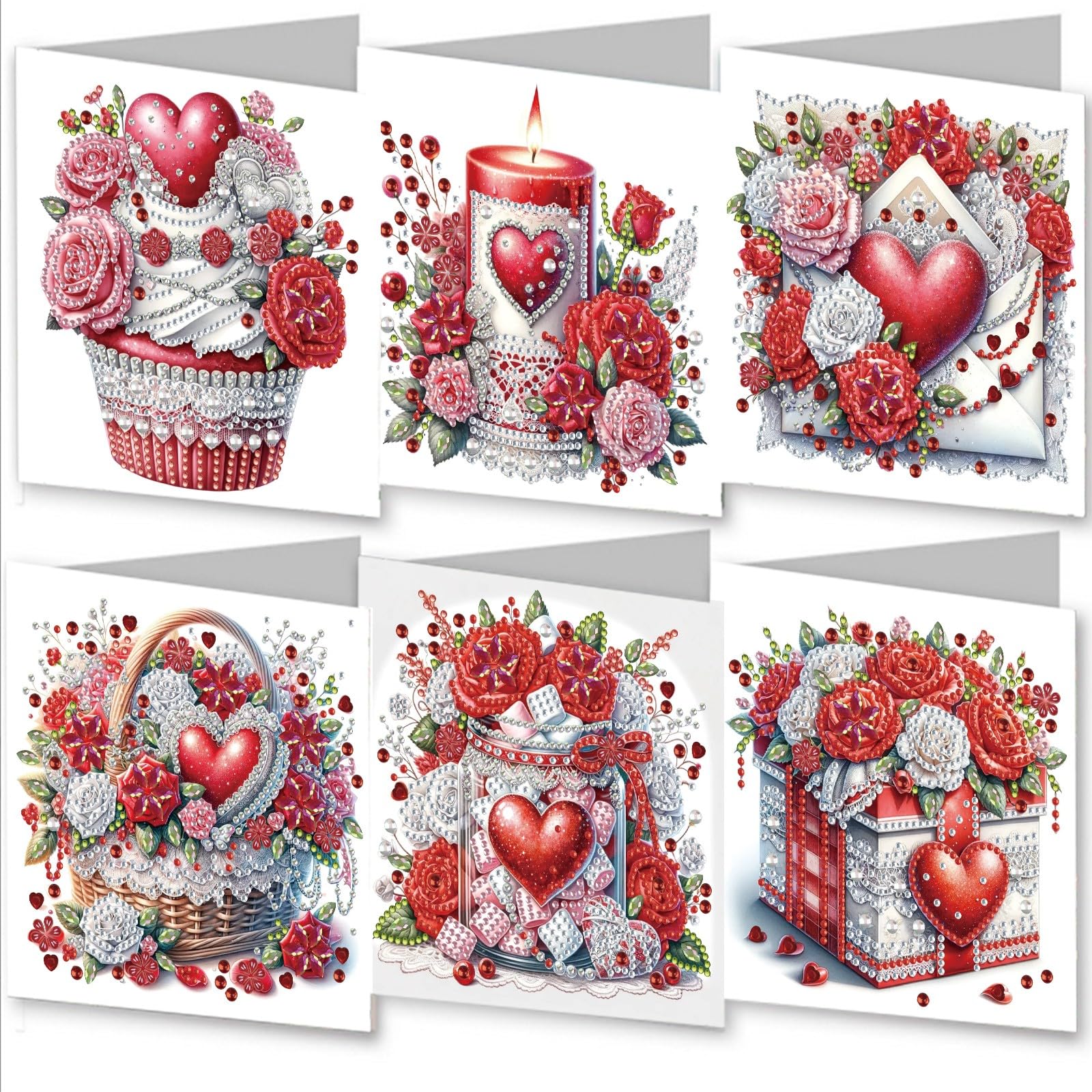 ARTopet 6Pcs DIY Folding Greeting Card Diamond Art Painting Creative Design Foldable Thank You Cards Blessing Greeting Card Set for Birthday Christmas