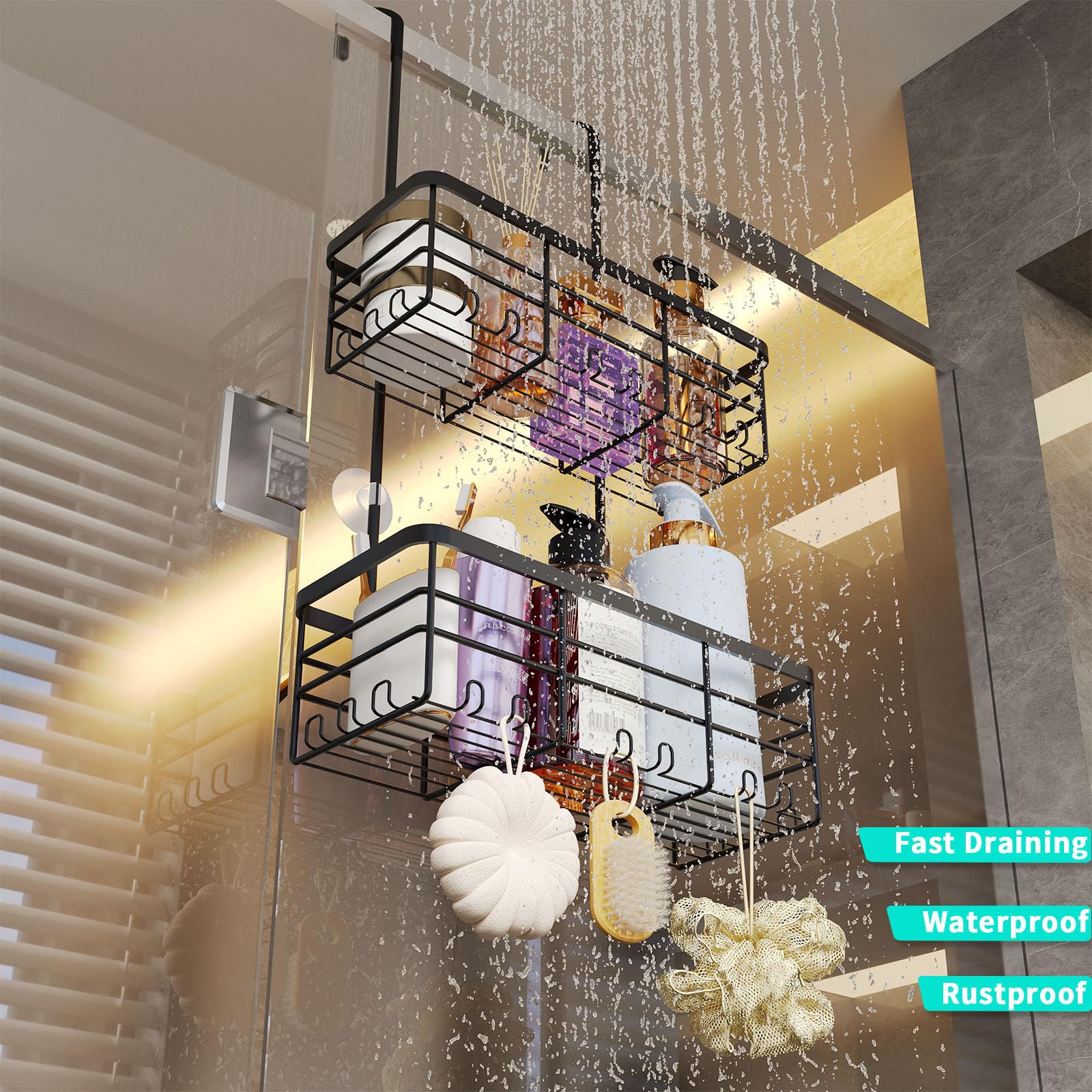 HapiRm Hangende douchecaddy organizer - 2 niveaus over deur douchecaddy