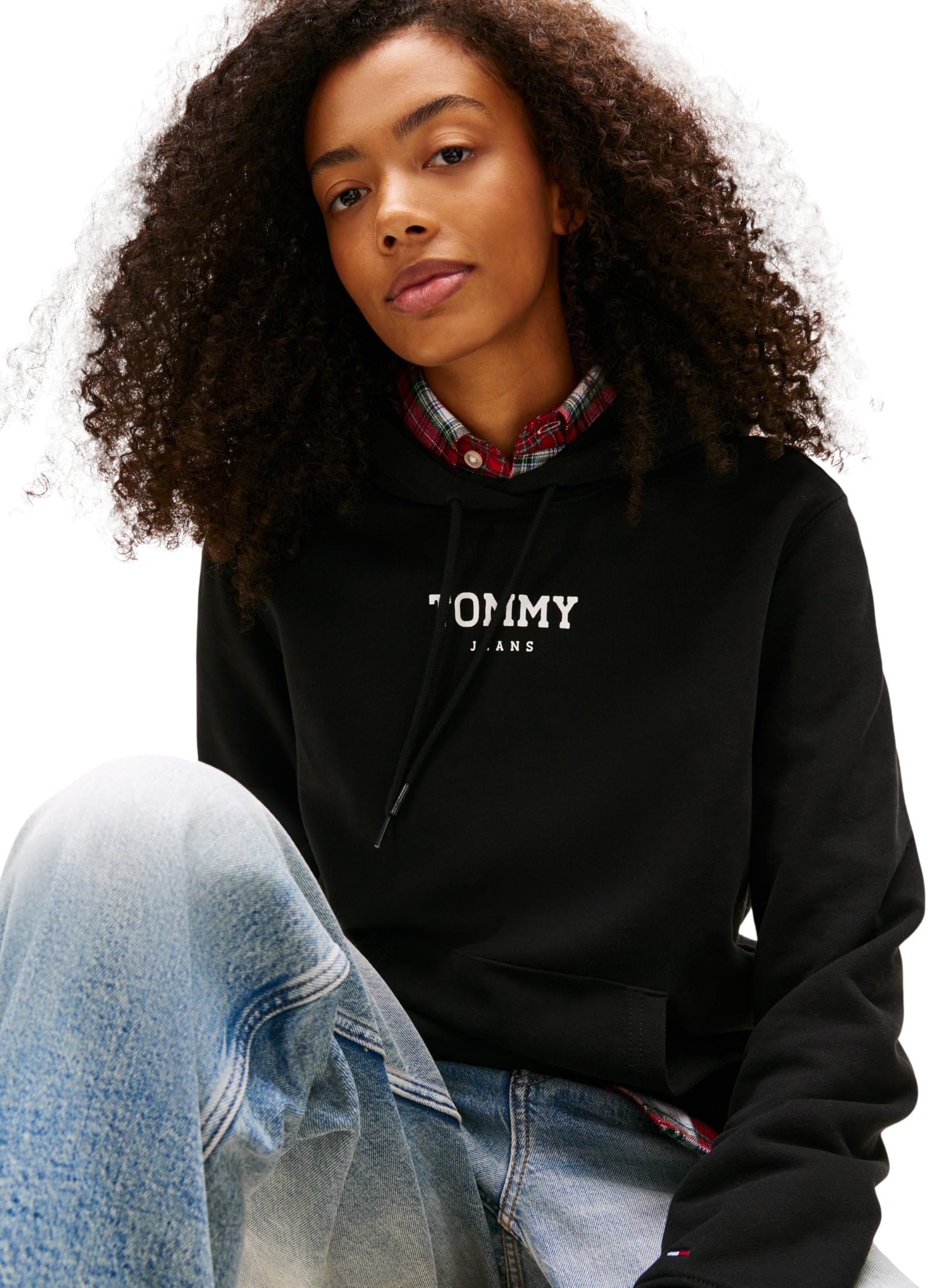 Tommy Jeans Hoodie Mujer Regular Fit con Bolsillo Canguro, Negro (Black), 4XL