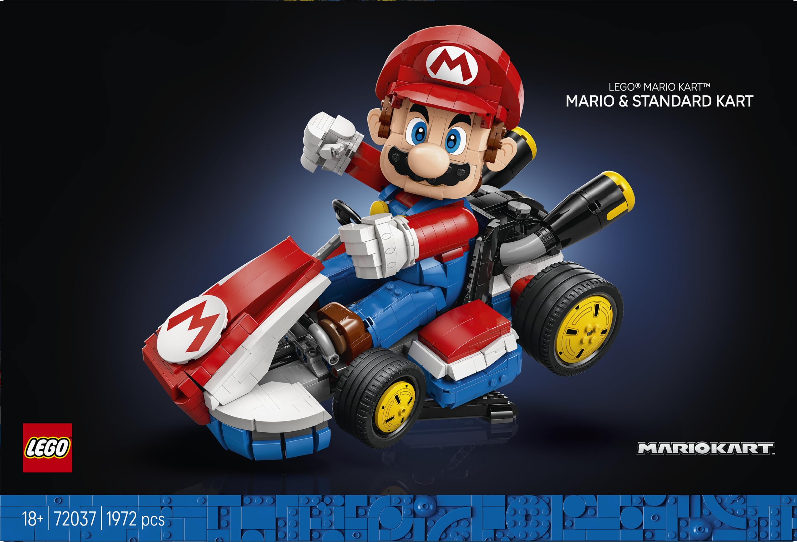 LEGO Super Mario Mario Kart: Mario i Standard Kart 72037 | Model z figurką, zestaw kolekcjonerski dla fanów gier Nintendo, pomysł na prezent 18+, gamingowa dekoracja, 1972 elementy