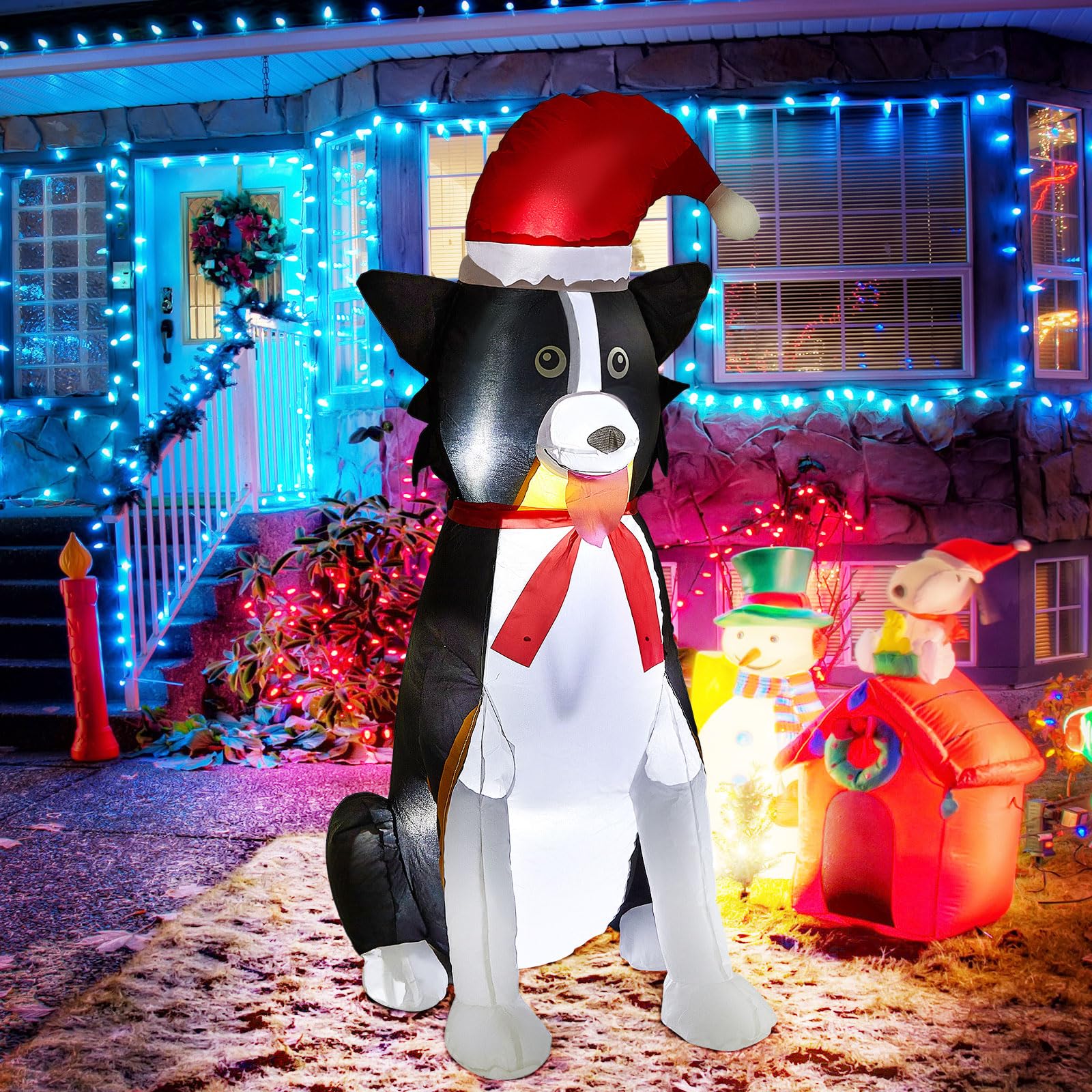Snapklik.com : 3.5 Ft Border Collie Christmas Inflatable Dog LED