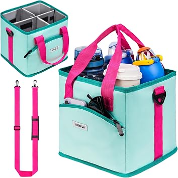 4 Water Bottle Holder with Strap, No-Spill Base & Adjustable Dividers