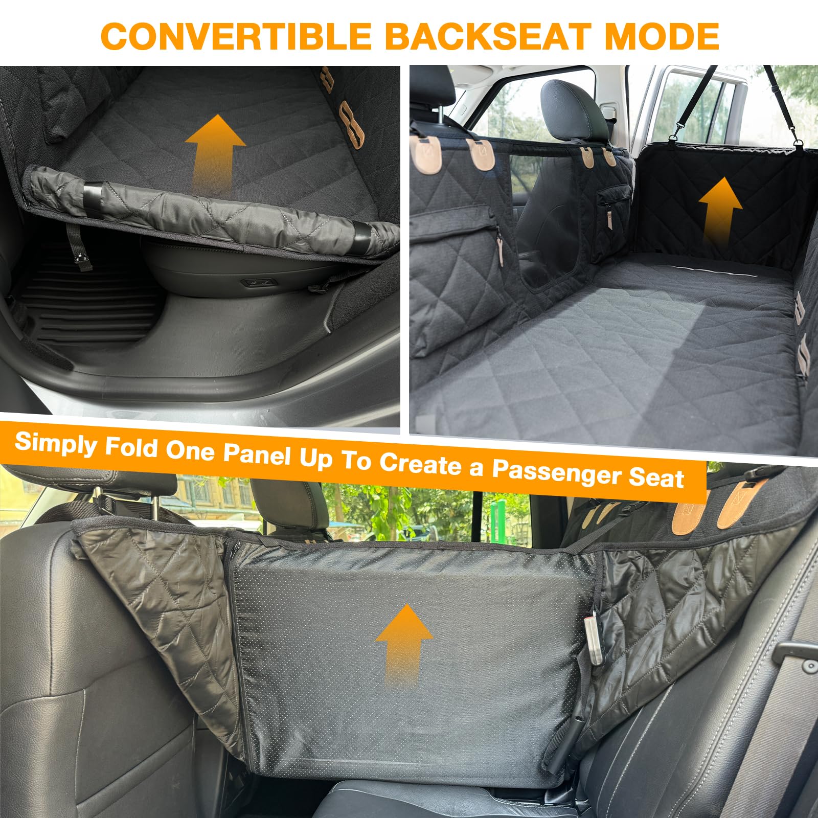 COMPAWNY Dog Car Seat Cover, Hard-Bottom Back Seat Extender for Pets, Waterproof Nonslip Hammock for Car, Backseat Dog Bed for Cars SUVs Trucks, Car Seat Protector, Universal Fit 52 x 25 in, Black - image 6
