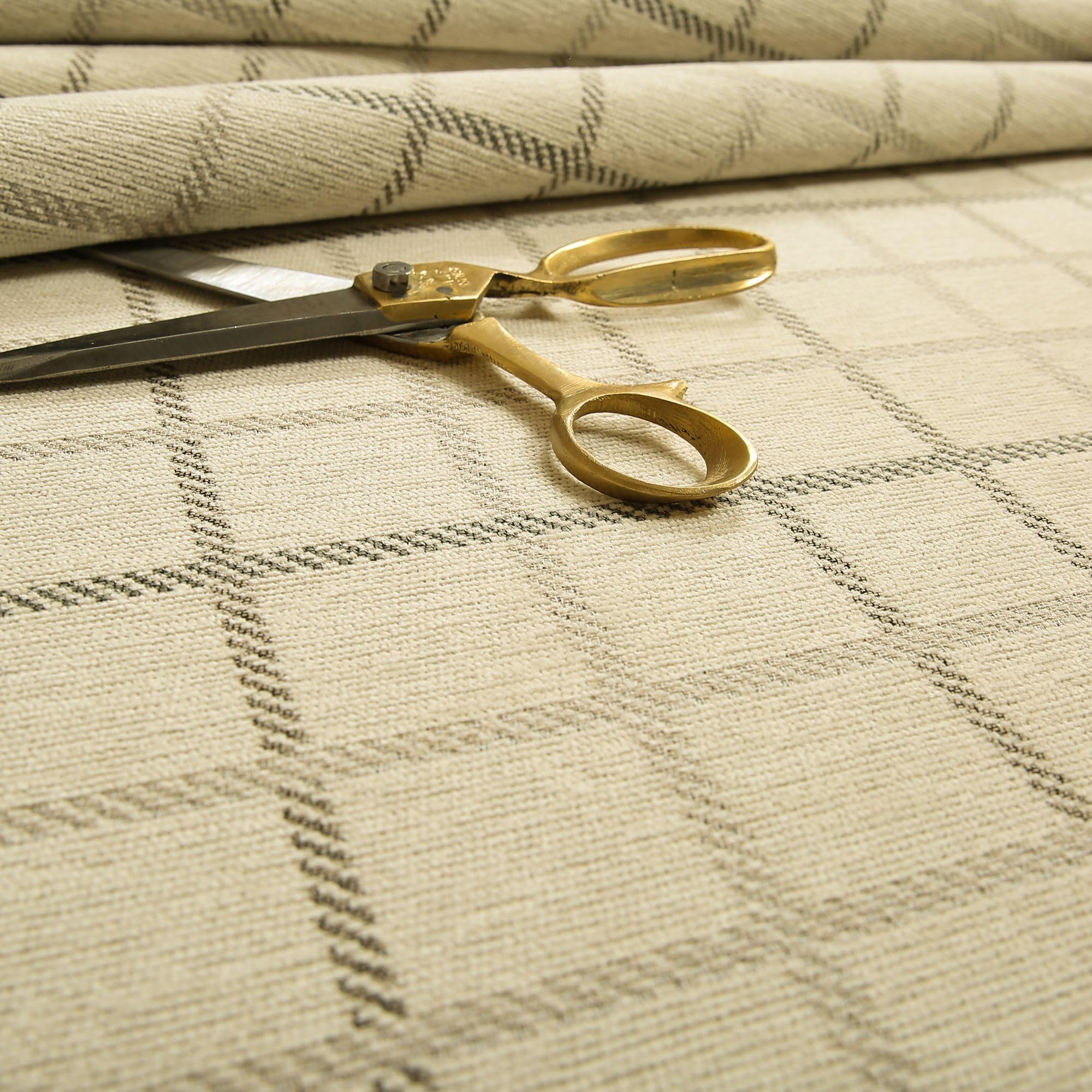 Redbrick Mill Fabrics Flame Retardant Plain Checked Tartan Tapestry Pattern Soft Feel Chenille Upholstery Fabric by The Metre, Oatmeal Beige (Per Metre)
