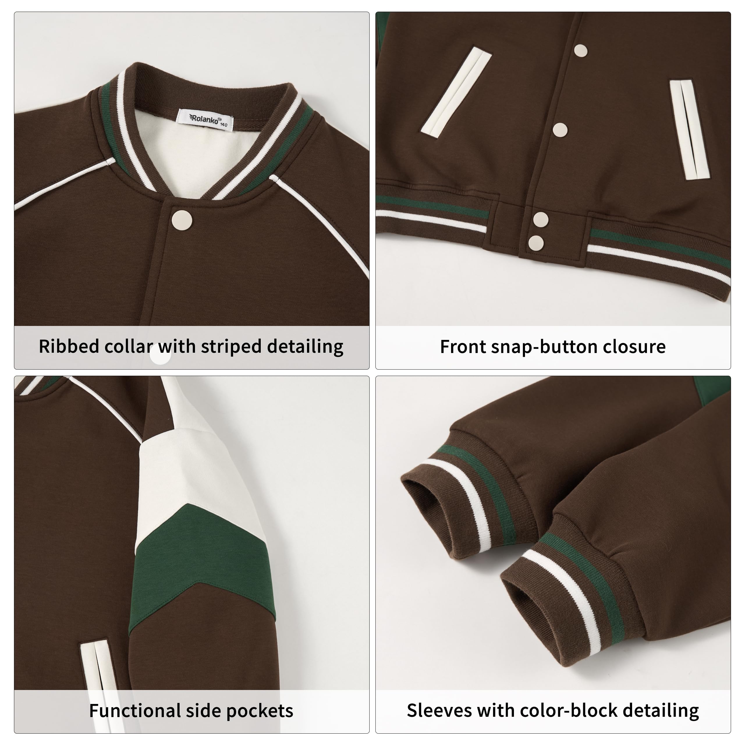 Rolanko Chaqueta de Béisbol para Niñas y Niños Estilo Varsity Sudadera Escolar con Bolsillos Abrigo Bomber para Niños