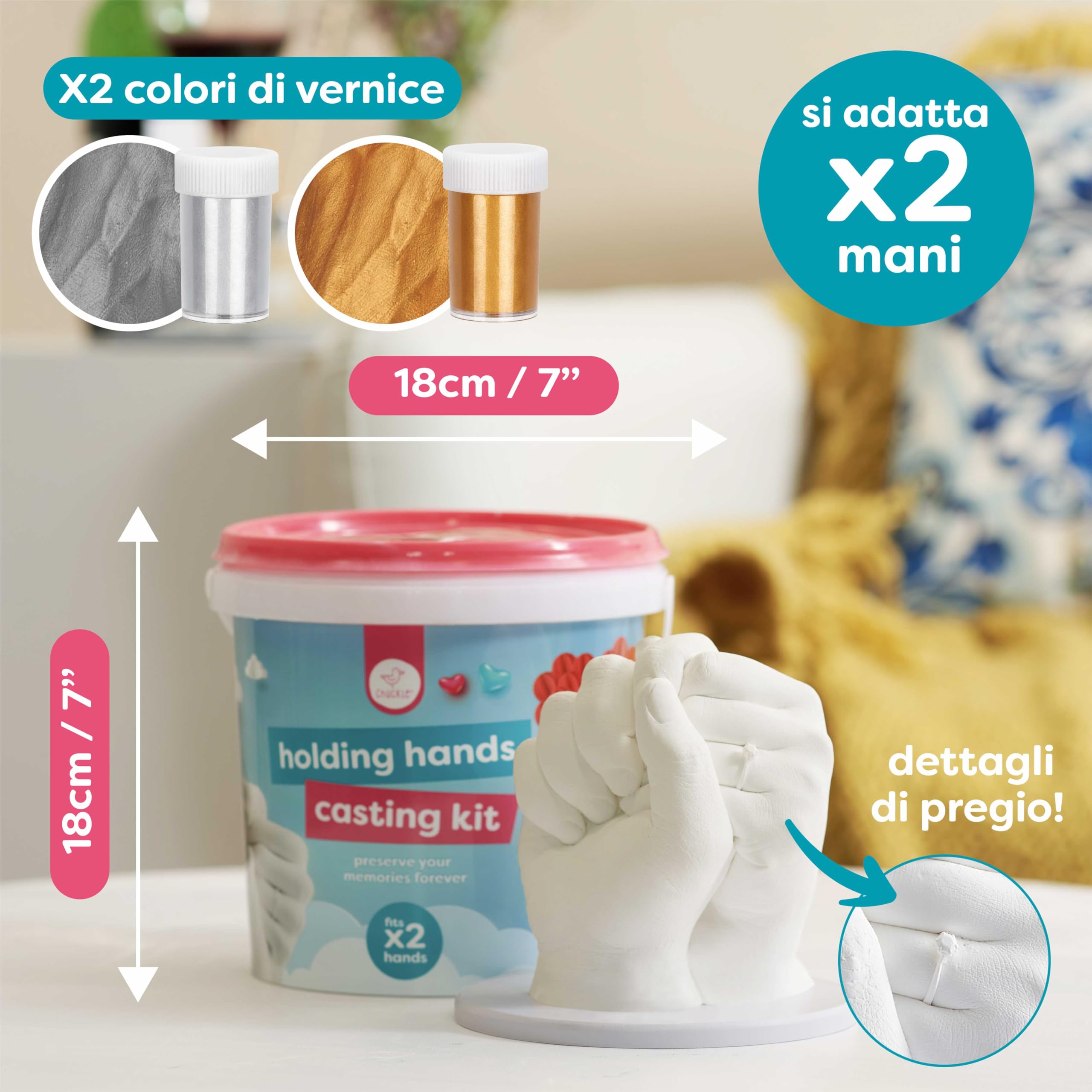 chuckle - Set di impronte digitali 3D per coppie, mani in gesso, regalo di coppia per anniversario, non tossico e semplice con colore oro