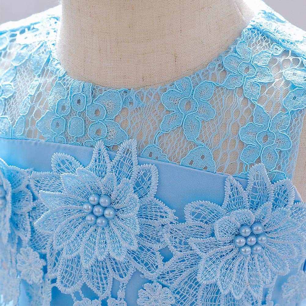 IMEKIS Robe de princesse en dentelle pour bébé fille - Sans manches - Avec nœud papillon - Pour fête, concours de beauté, mariage, anniversaire, baptême, 1 robe bleue, 18-24 mois