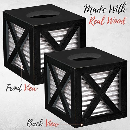 Miniatura 4 de Autumn Alley Funda cuadrada para caja de pañuelos para puerta de granero en negro y galvanizada, accesorios de baño de granja, soporte de pañuelos