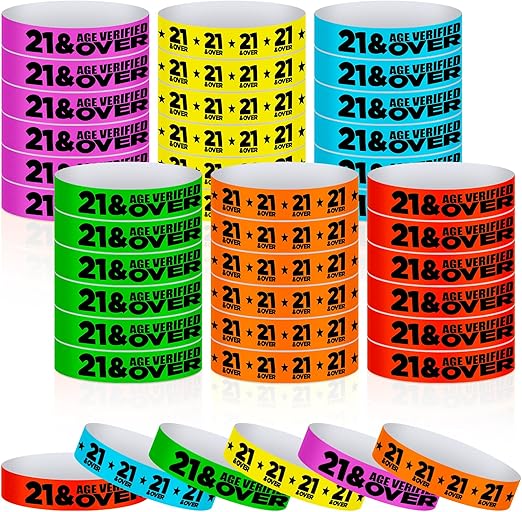 600 Pcs Over 21 Wristbands Paper Event Wristbands Colored