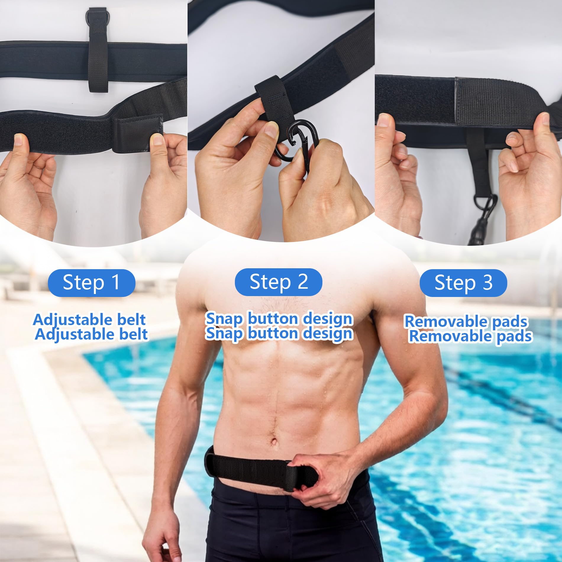 Schwimmgurt für Pool|2.5-7.5M Einstellbare Schwimmwiderstand Gürtel|Schwimmgurt Pool Erwachsene Kinder|Schwimmtrainer Gürtel|Schwimmhilfe Zum Einhängen Widerstandsband Schwimmen Pool