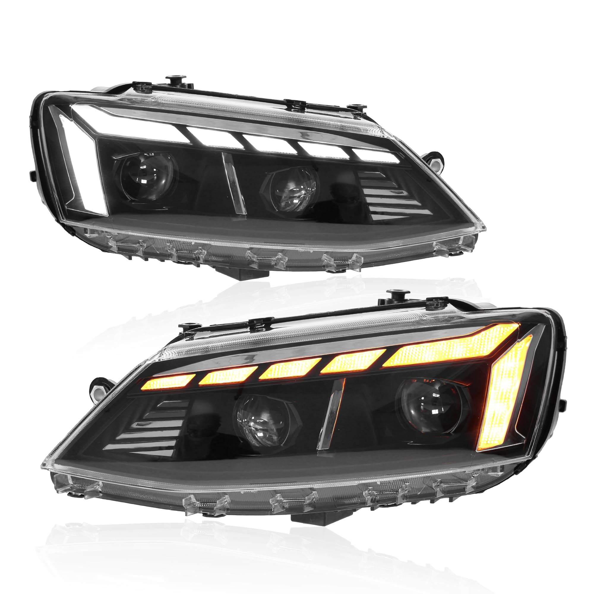 Headlights Assembly 2012-2018,Halogen Headlight Replacement,Not for Xenon/HI-D Headlight,with DRL Start Up Animation Sequential Turn Signal,1 Pair