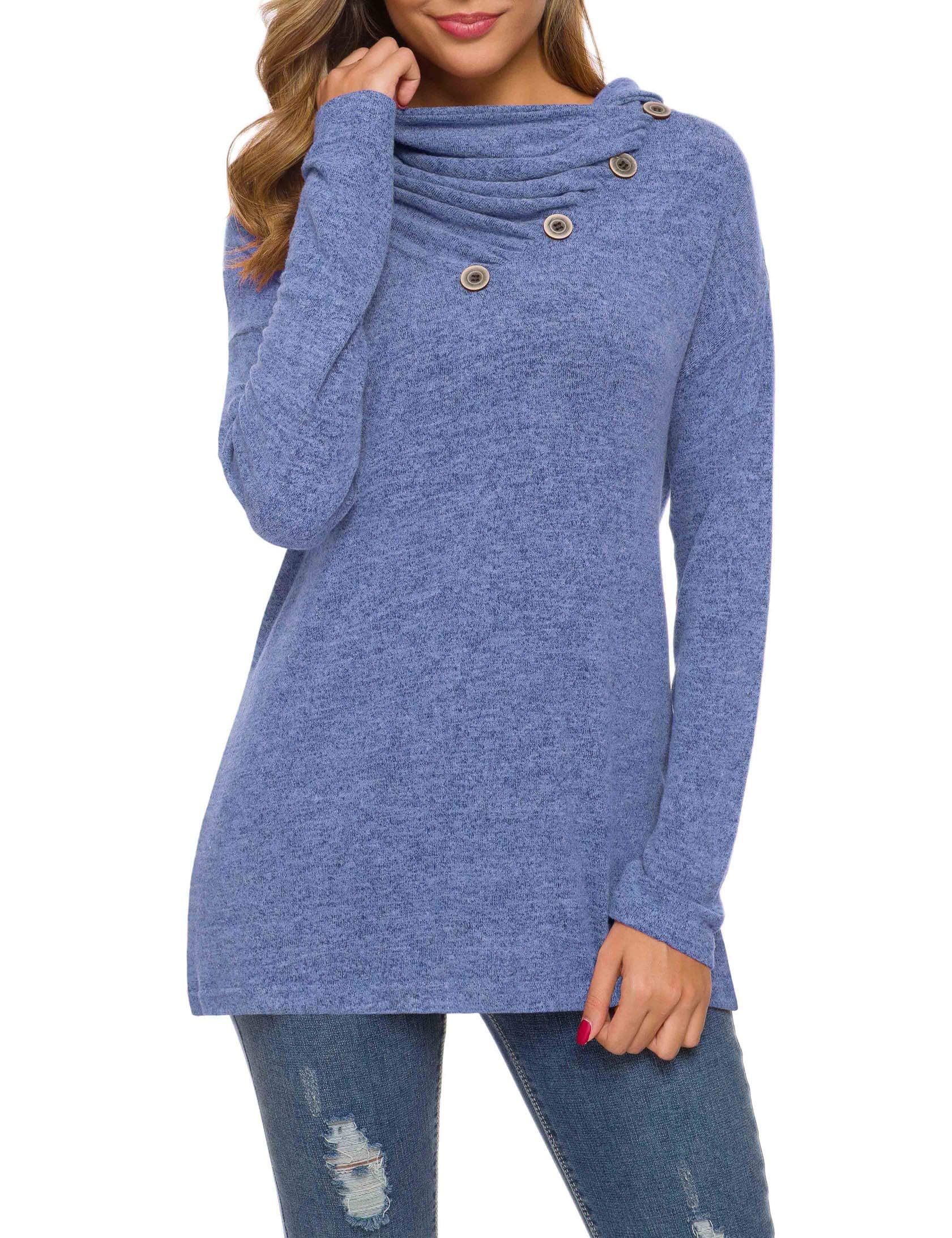 WEACZZY Womens Long Sleeve Button Cowl Neck Casual Loose Tunic Tops Blouse