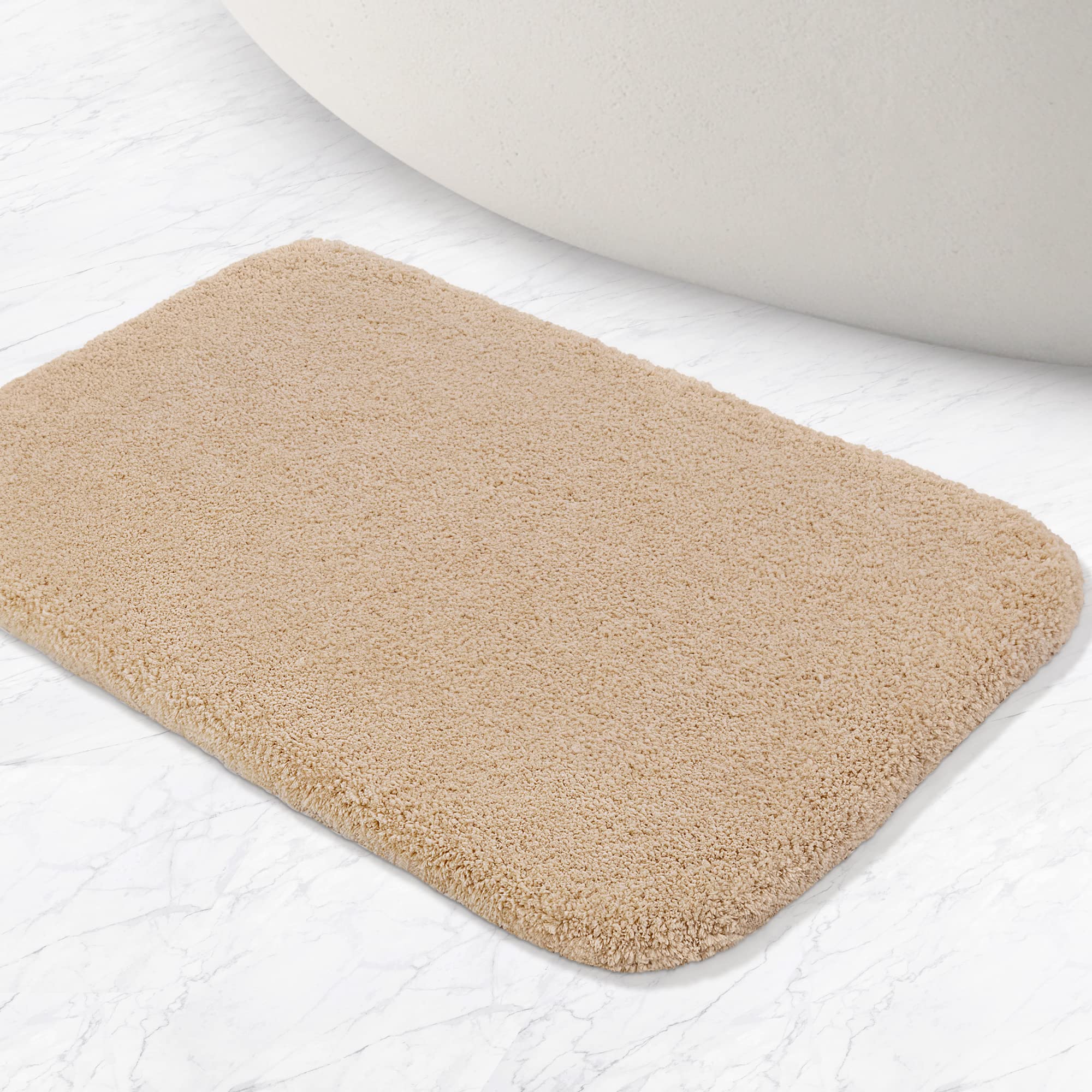 VANZAVANZU Non Slip Bath Mat Thickened Bath Rug for Bathroom Absorbent Ultra Soft Bathroom Mat Rug Fluffy Microfiber Bedside Carpet Floor Mat, Quick-drying, Machine Washable - 40 x 60cm (Beige) — view 7