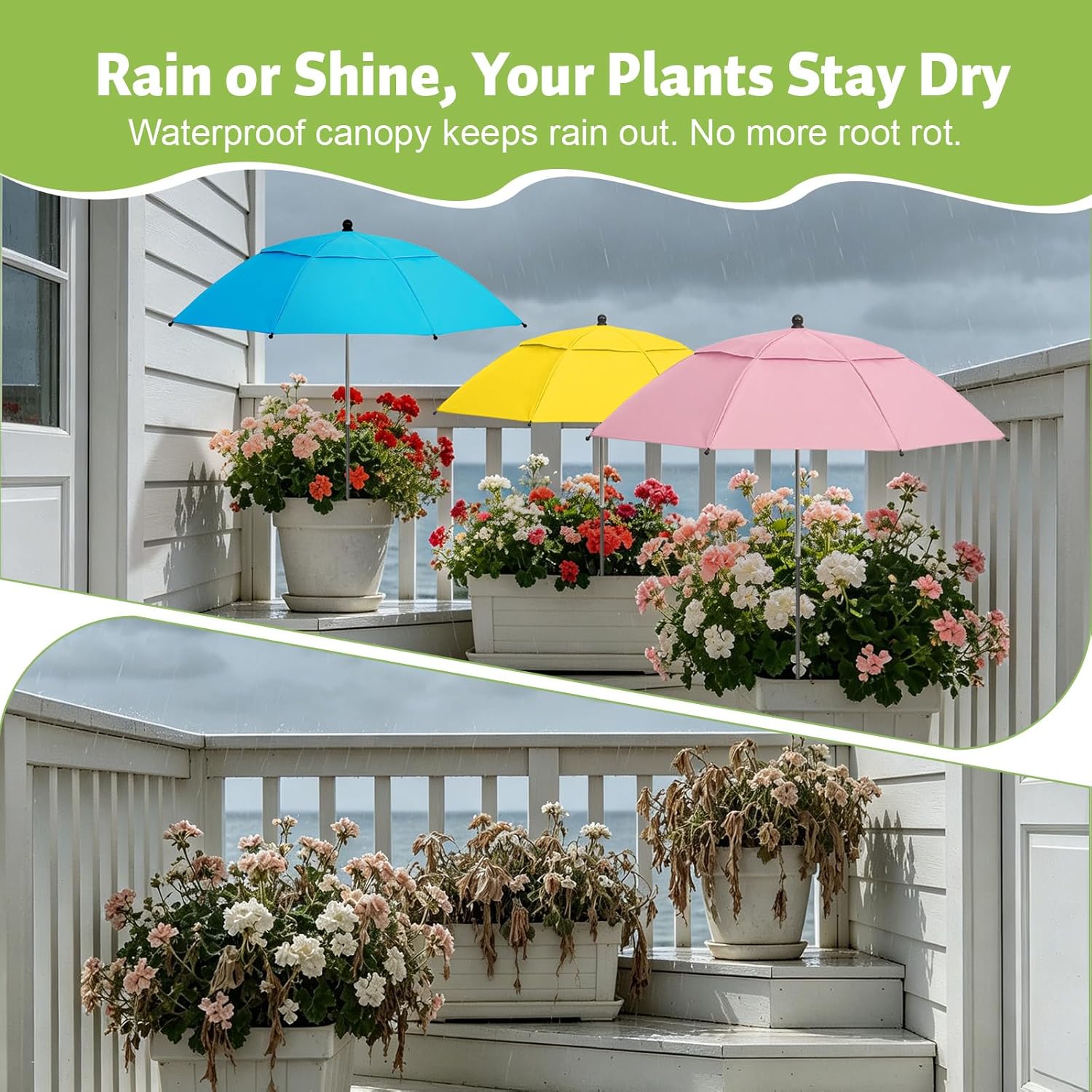 29 Inch Large Double-Layer Windproof Plant Umbrella for Outdoor Plants, 3 Pack Tiltable Plant Shade, Adjustable Angle Silver Coated Umbrella for Potted Flowers Patio Garden (Pink Blue Yellow)
