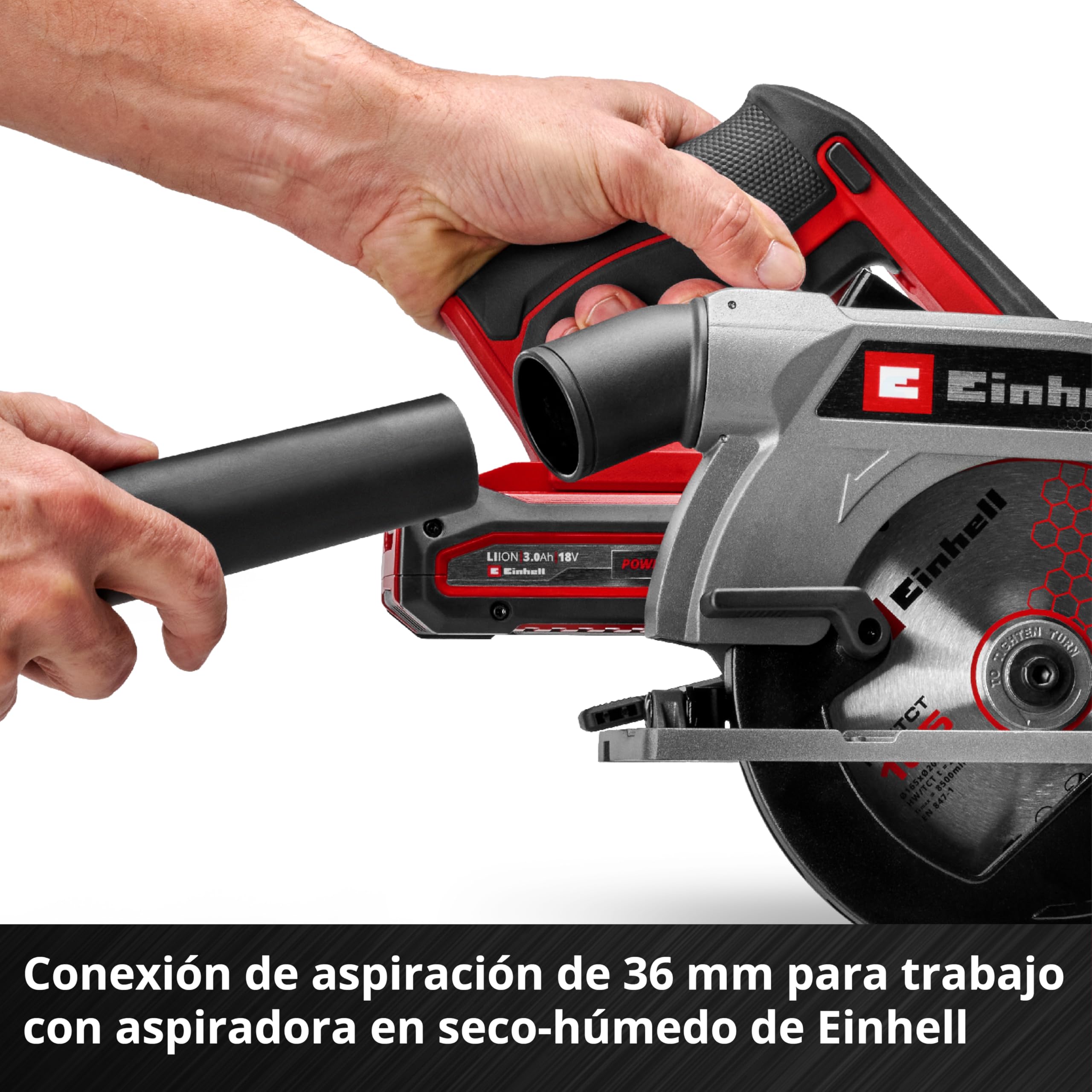 Einhell Sierra circular de mano con batería TE-CS 18/165-2 Li - Solo Power X-Change (18V, hoja de sierra Ø 165 mm, profundidad de corte 57 mm, ajuste sin herramientas, sin batería)