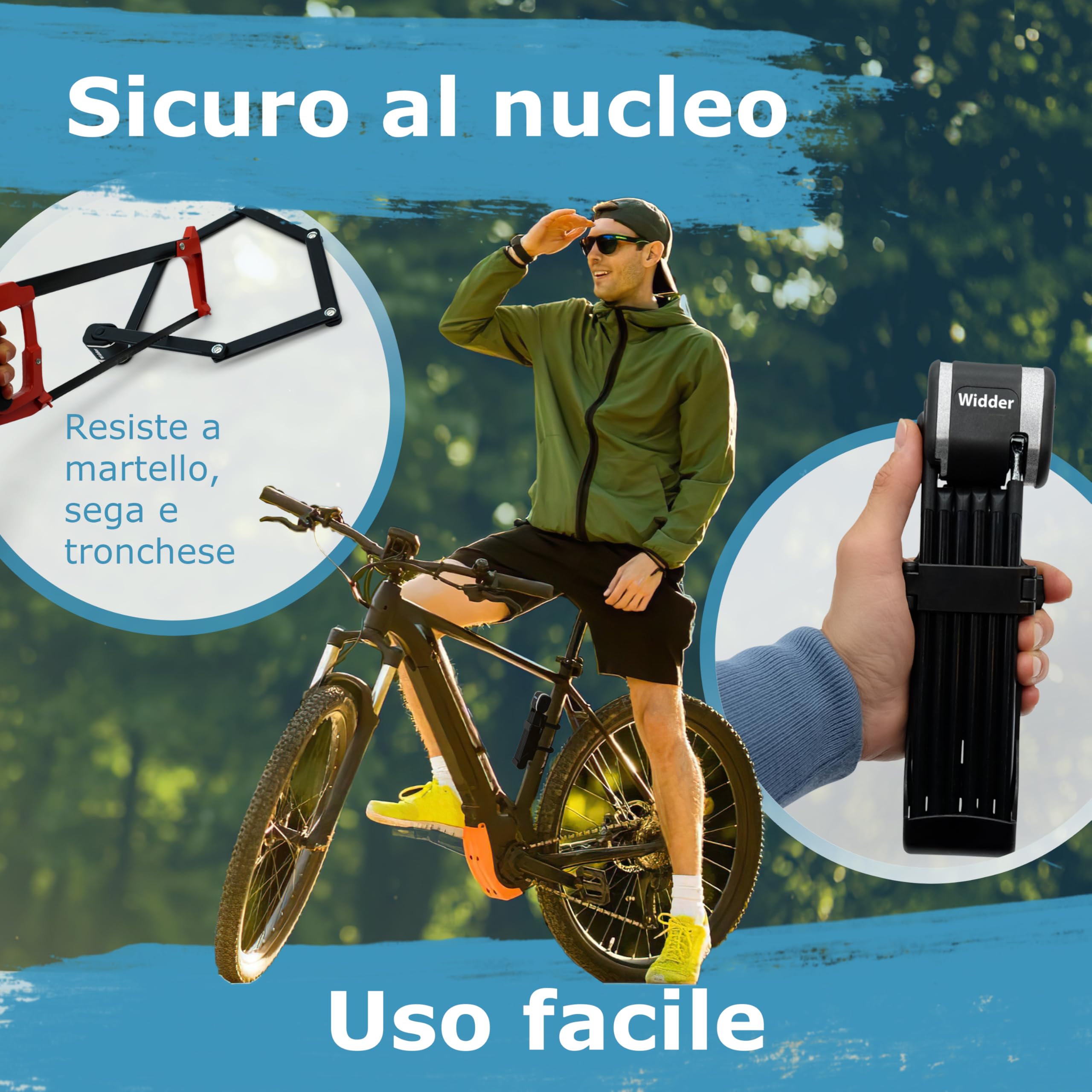 WIDDER Antifurto pieghevole bici estremamente sicuro, acciaio titanio, 99cm | Antifurto alta sicurezza, Acciaio titanio livello 15 | chiave [3x] & supporto | Lucchetto a maglie per E‑bike, scooter & bici
