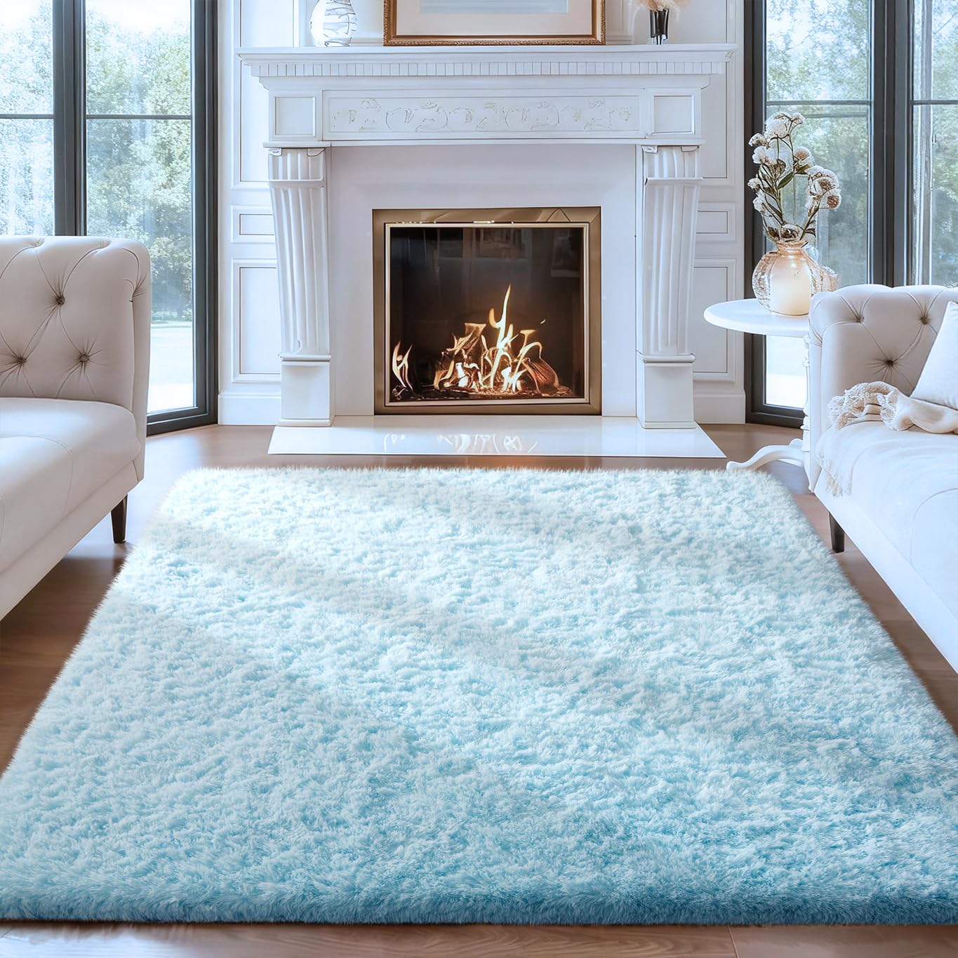 Ophanie Light Blue Rug, Boys 4x6 Rugs for Bedroom Carpet Nursery Aesthetic, Kids Playroom Area Rugs for Girls Teen Home Decor, Fluffy Shag Bedside