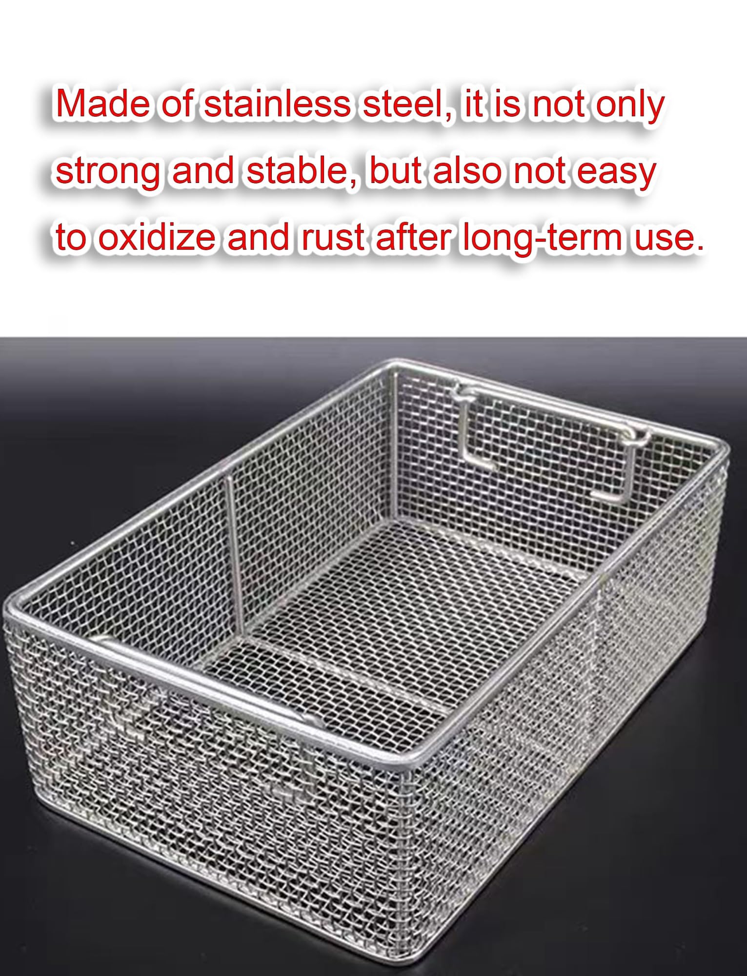 Bandeja para Instrumental y Cesta de esterilización de Malla de Acero Inoxidable 304 con asa, Cesta de desinfección médica para hospitales y clínicas, 50x30x15cm, Duradera y Resistente a la